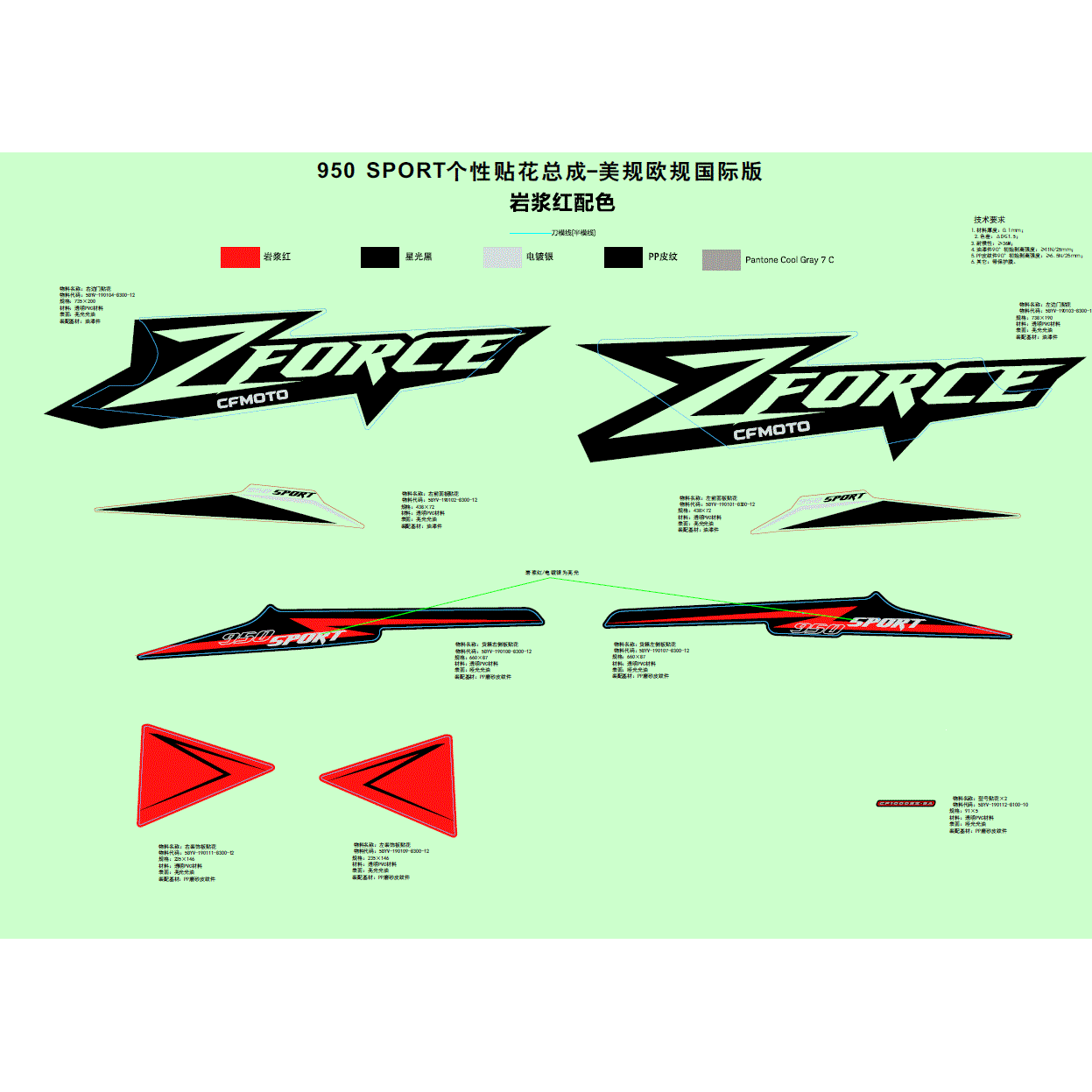 An Image of a Genuine CFMOTO Parts Schematic Diagram showing the schematic - DECAL(MAGMA RED) - 2024 CFMOTO ZFORCE 950 Sport