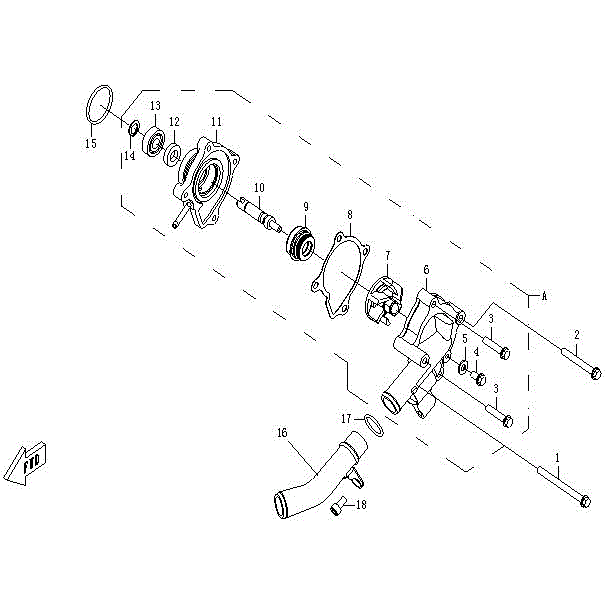 An Image of a genuine CFMOTO Parts Schematic Diagram showing the group - WATER PUMP ASSY. - 2015 CFMOTO CFORCE 500 SWB