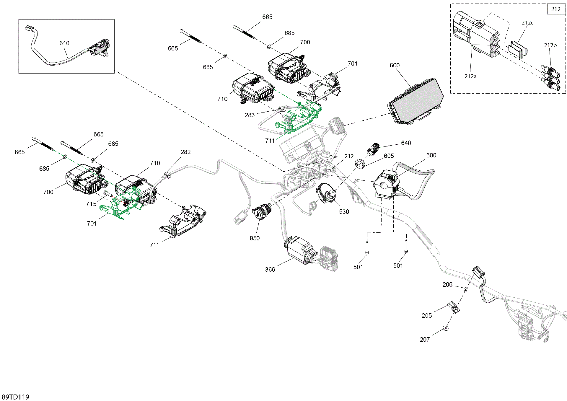 An Image of a Genuine Can-Am Parts Schematic Diagram showing the schematic - ELECTRIC - FRONT SECTION