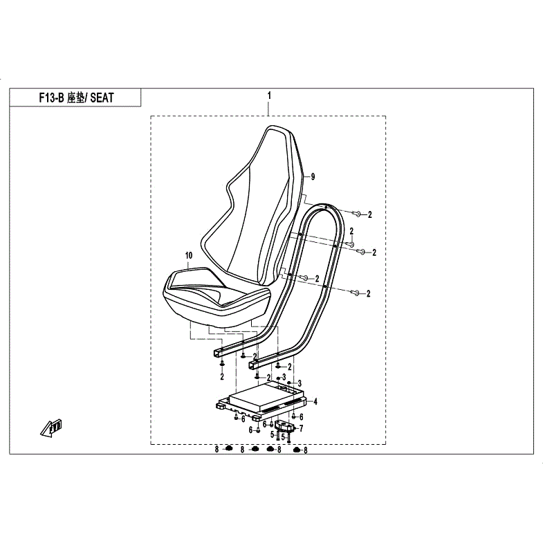 An Image of a Genuine CFMOTO Parts Schematic Diagram showing the schematic - SEAT (BLACK & RED) - 2018 CFMOTO ZFORCE 800 EX