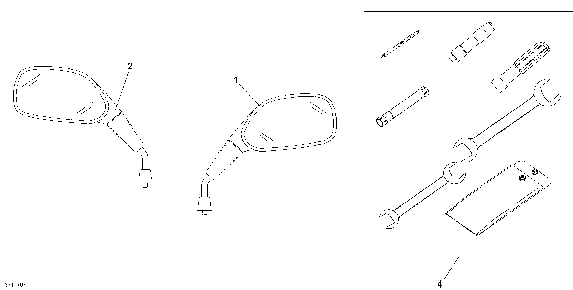 An Image of a Genuine Can-Am Parts Schematic Diagram showing the schematic - MIRRORS AND TOOLS