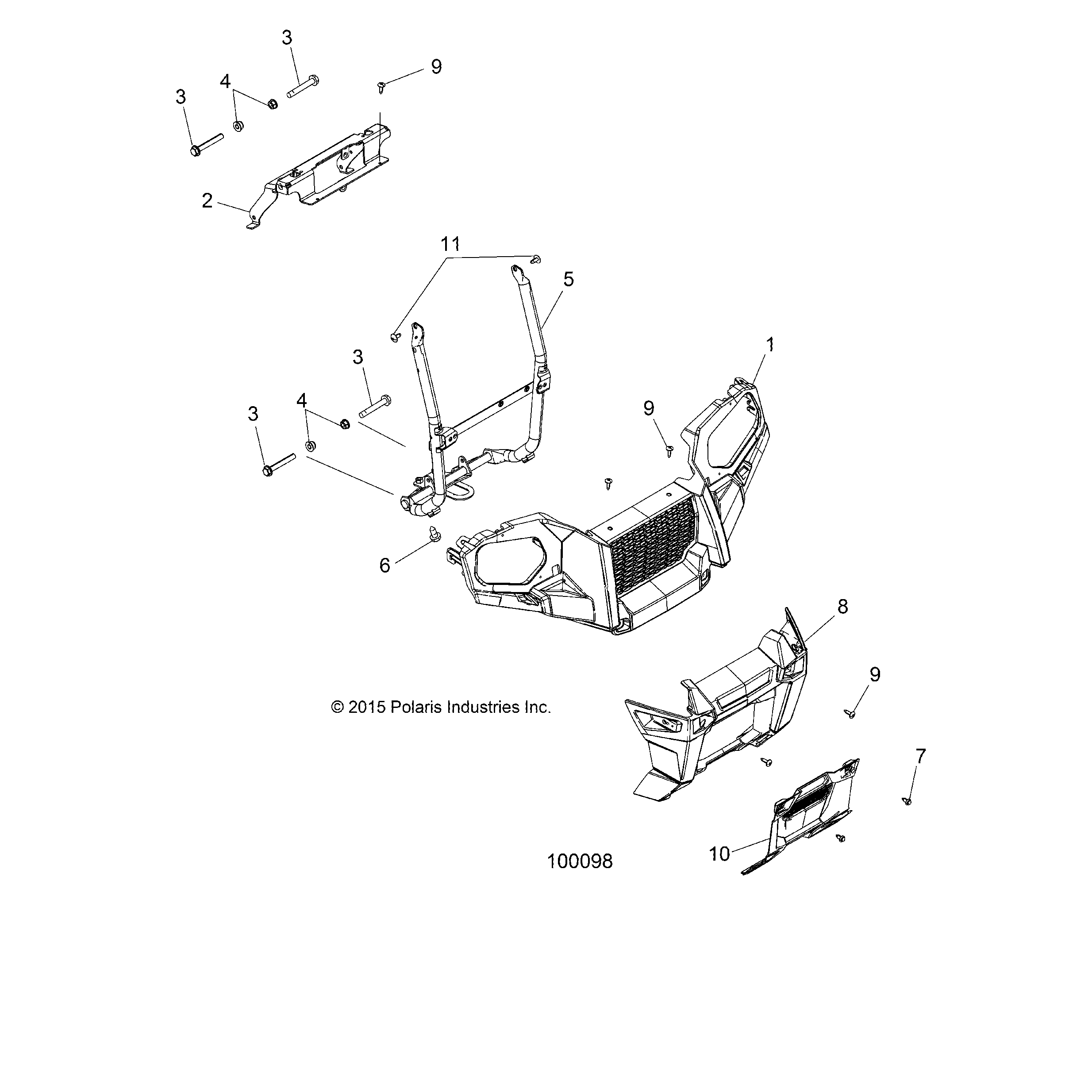 An Image of a Genuine Polaris Parts Schematic Diagram showing the schematic - BODY: FRONT BUMPER and MOUNTING - 2016 POLARIS SPORTSMAN 450 HO