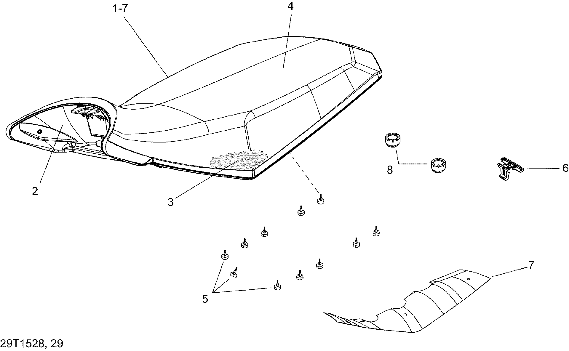 An Image of a Genuine Can-Am Parts Schematic Diagram showing the schematic - SEAT _29T1528