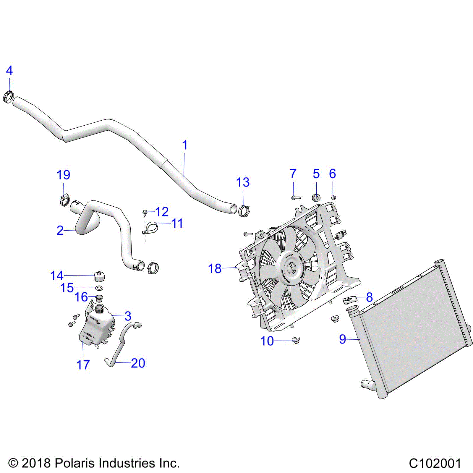 An Image of a Genuine Polaris Parts Schematic Diagram showing the schematic - ENGINE: COOLING SYSTEM - 2019 POLARIS SPORTSMAN 850 SP 48