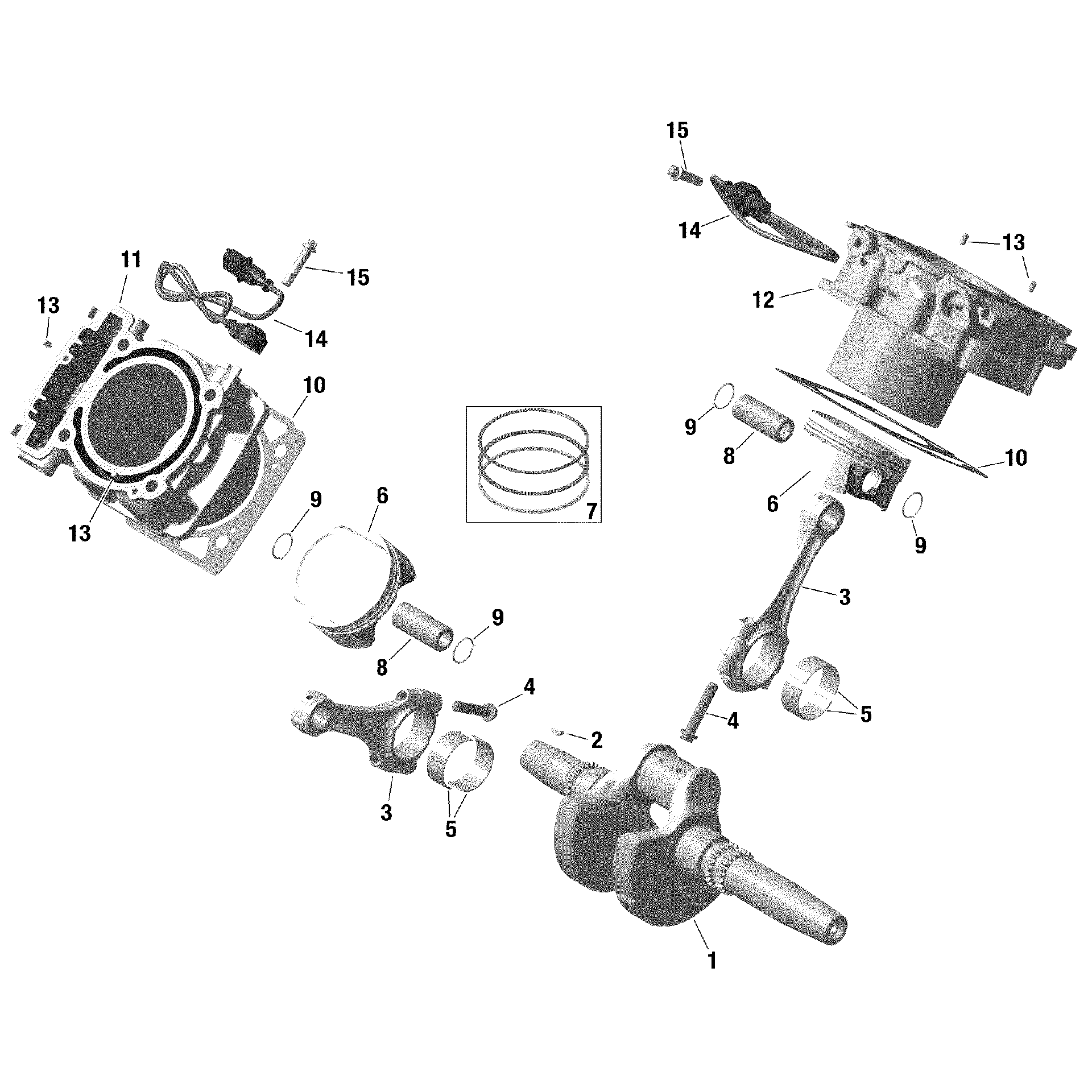 An Image of a Genuine Can-Am Parts Schematic Diagram showing the schematic - ROTAX - CRANKSHAFT PISTON AND CYLINDER