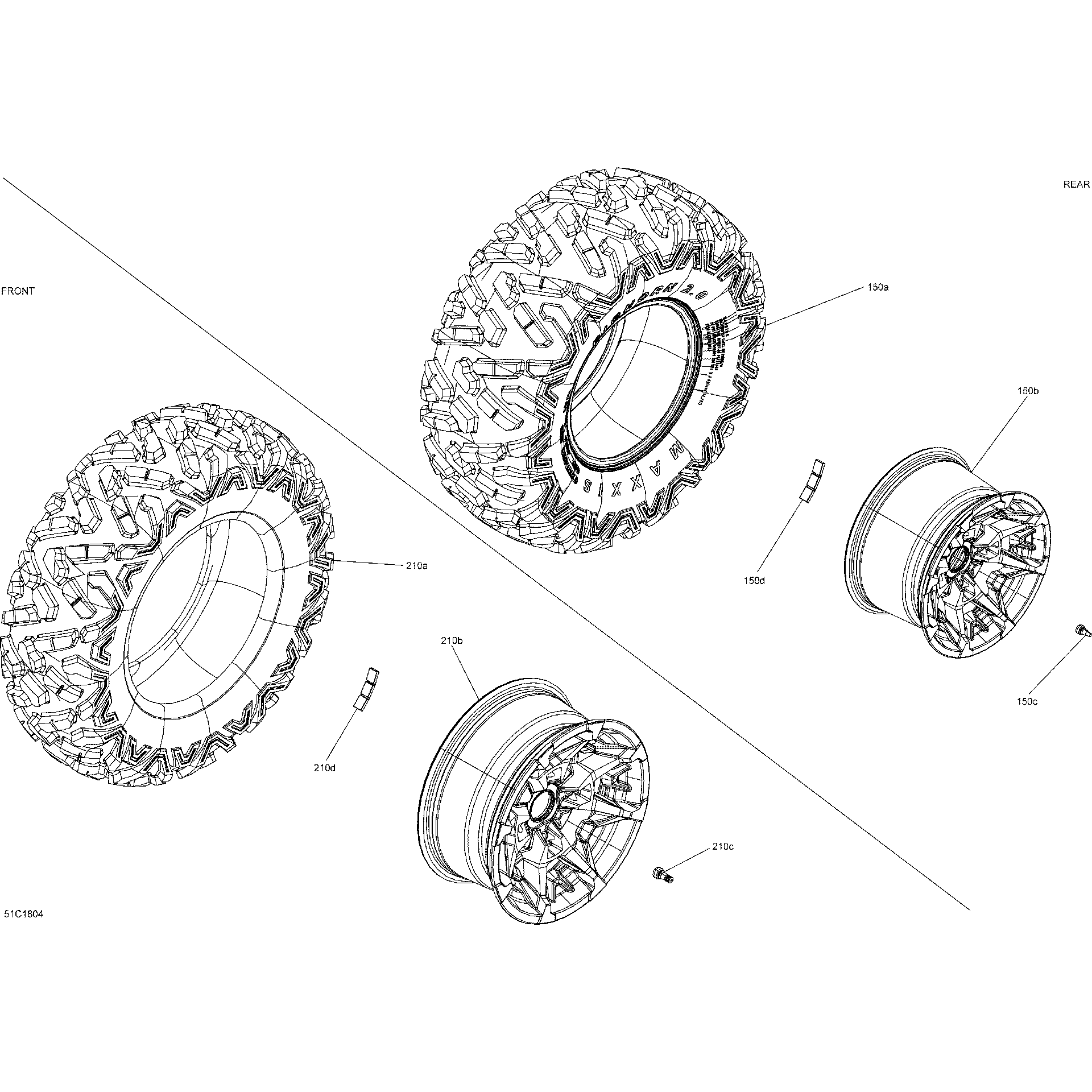 An Image of a Genuine Can-Am Parts Schematic Diagram showing the schematic - WHEELS AND TIRES COMMANDER - PACKAGE LTD