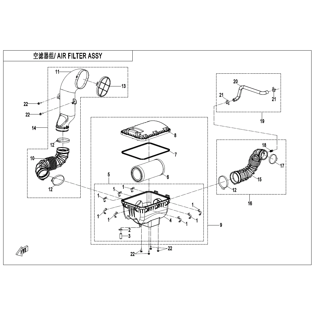 An Image of a Genuine CFMOTO Parts Schematic Diagram showing the schematic - AIR FILTER ASSY - 2025 CFMOTO UFORCE U10 PRO