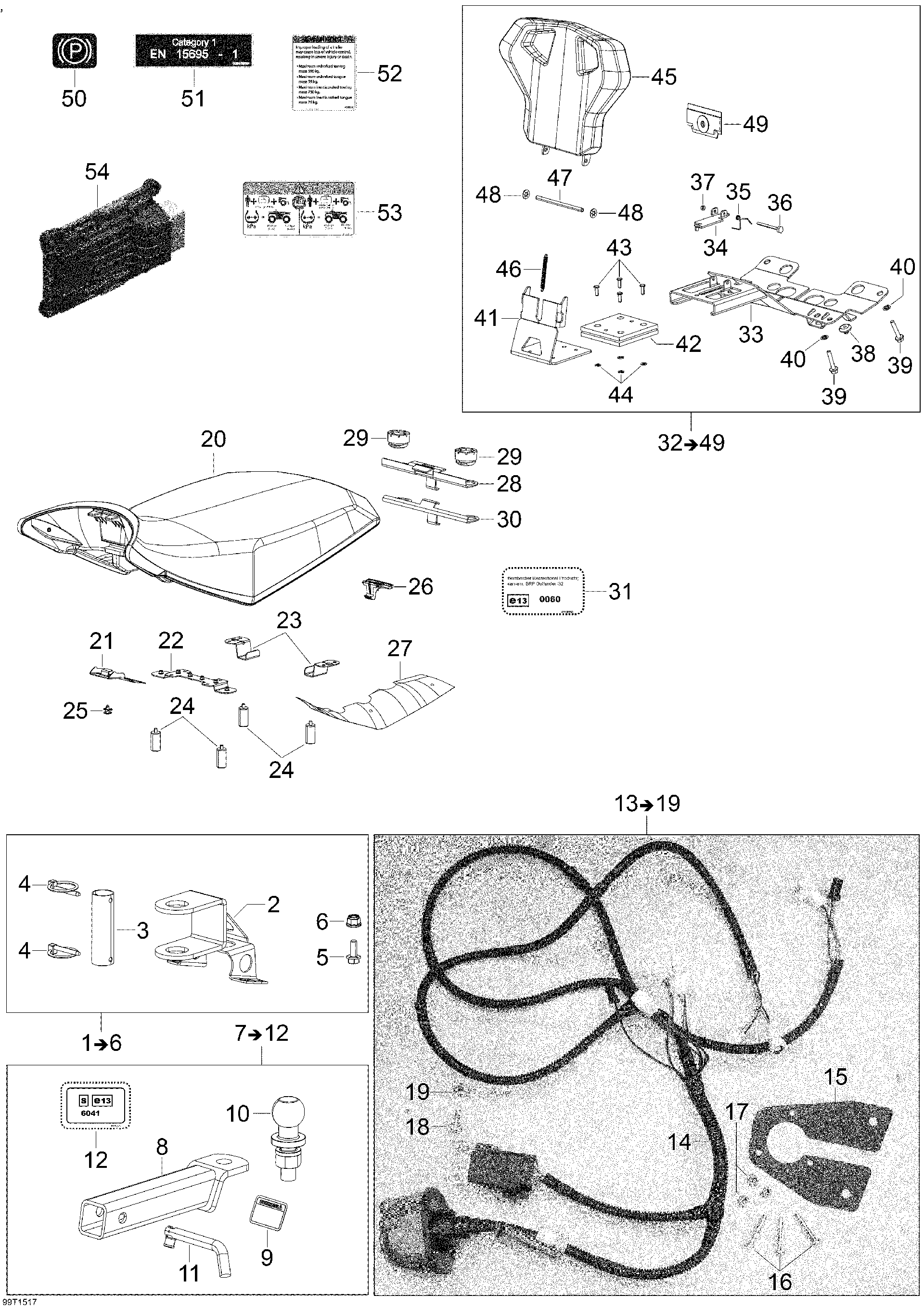An Image of a Genuine Can-Am Parts Schematic Diagram showing the schematic - T3 PARTS _99T1517