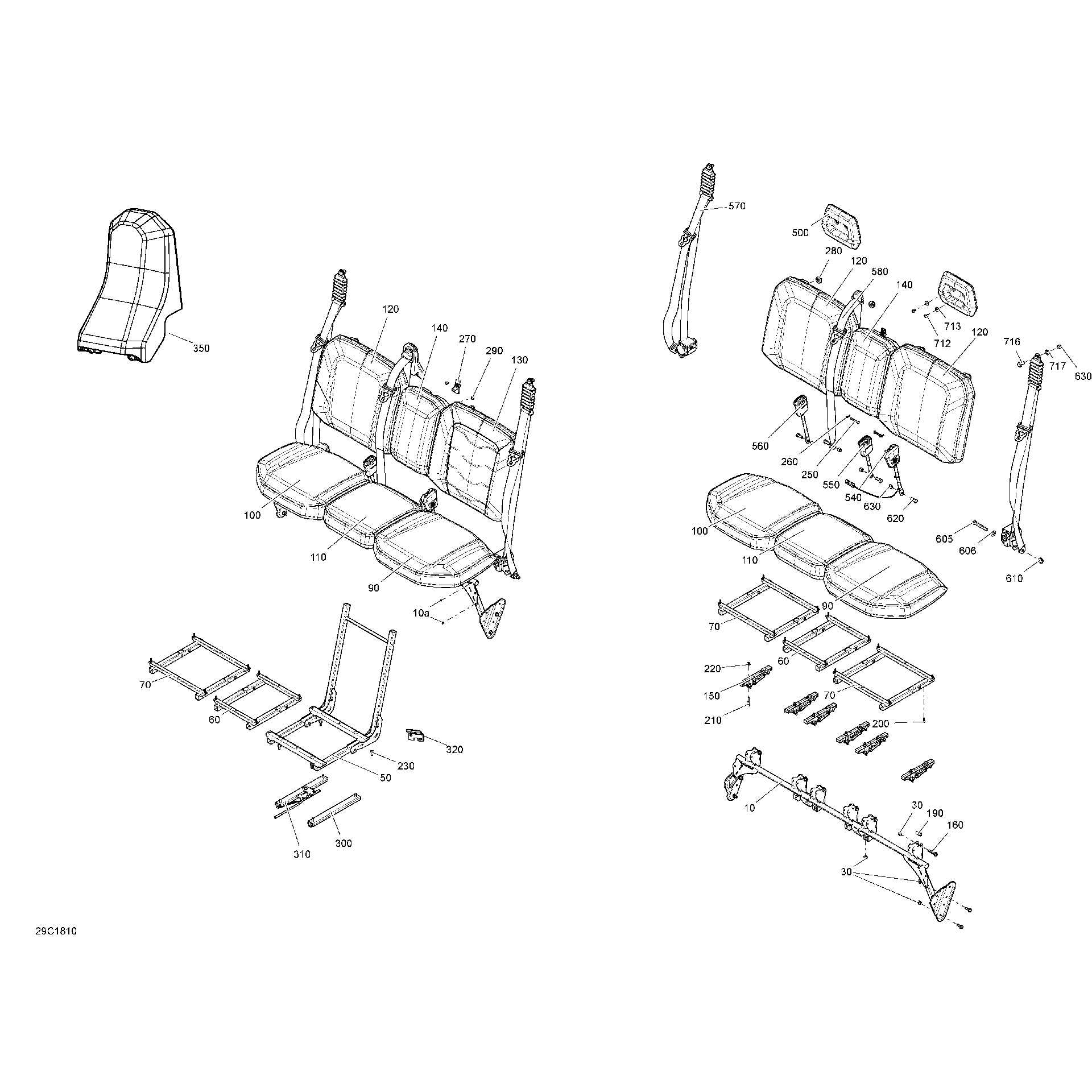 An Image of a Genuine Can-Am Parts Schematic Diagram showing the schematic - SEAT - DEFENDER MAX - HD10
