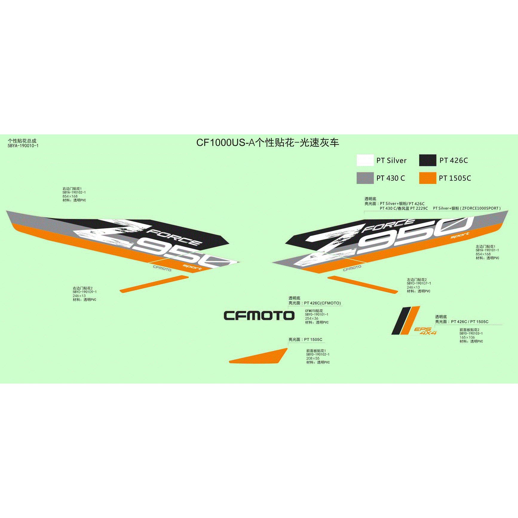 An Image of a Genuine CFMOTO Parts Schematic Diagram showing the schematic - DECAL (NA - 2020 CFMOTO ZFORCE 950 Sport