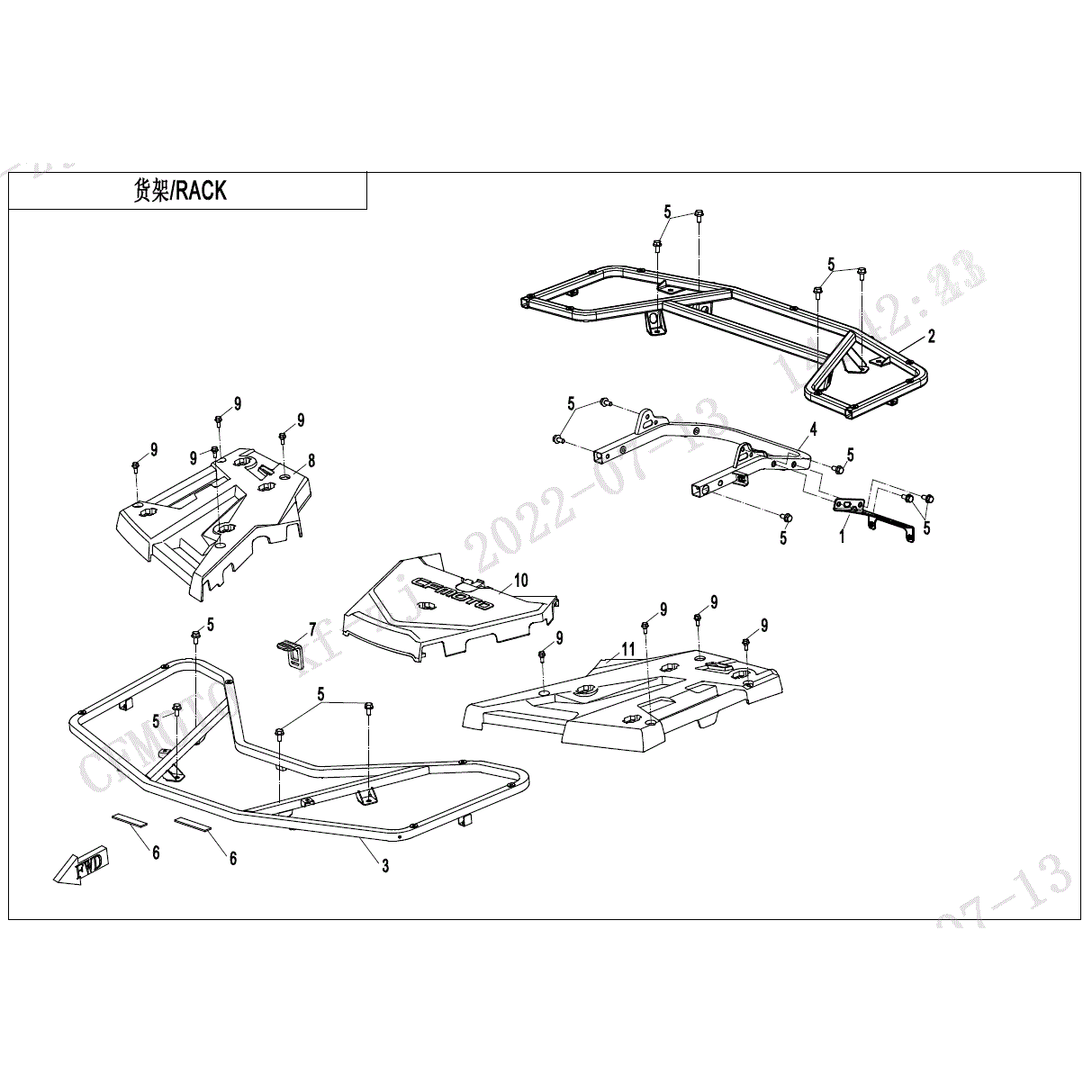 An Image of a genuine CFMOTO Parts Schematic Diagram showing the group - RACK - 2023 CFMOTO CFORCE 800 XC