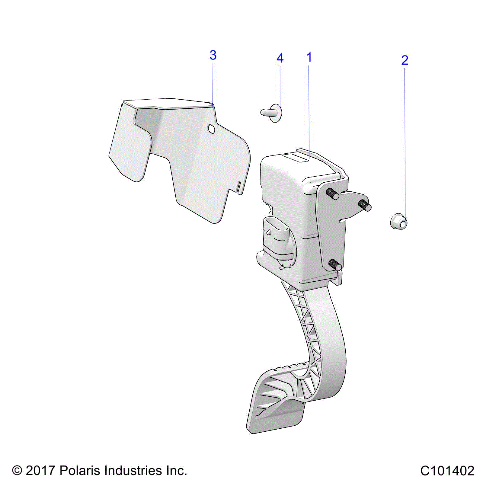 An Image of a Genuine Polaris Parts Schematic Diagram showing the schematic - ENGINE: THROTTLE PEDAL AND MOUNT - 2019 POLARIS ACE 150 EFI INDY