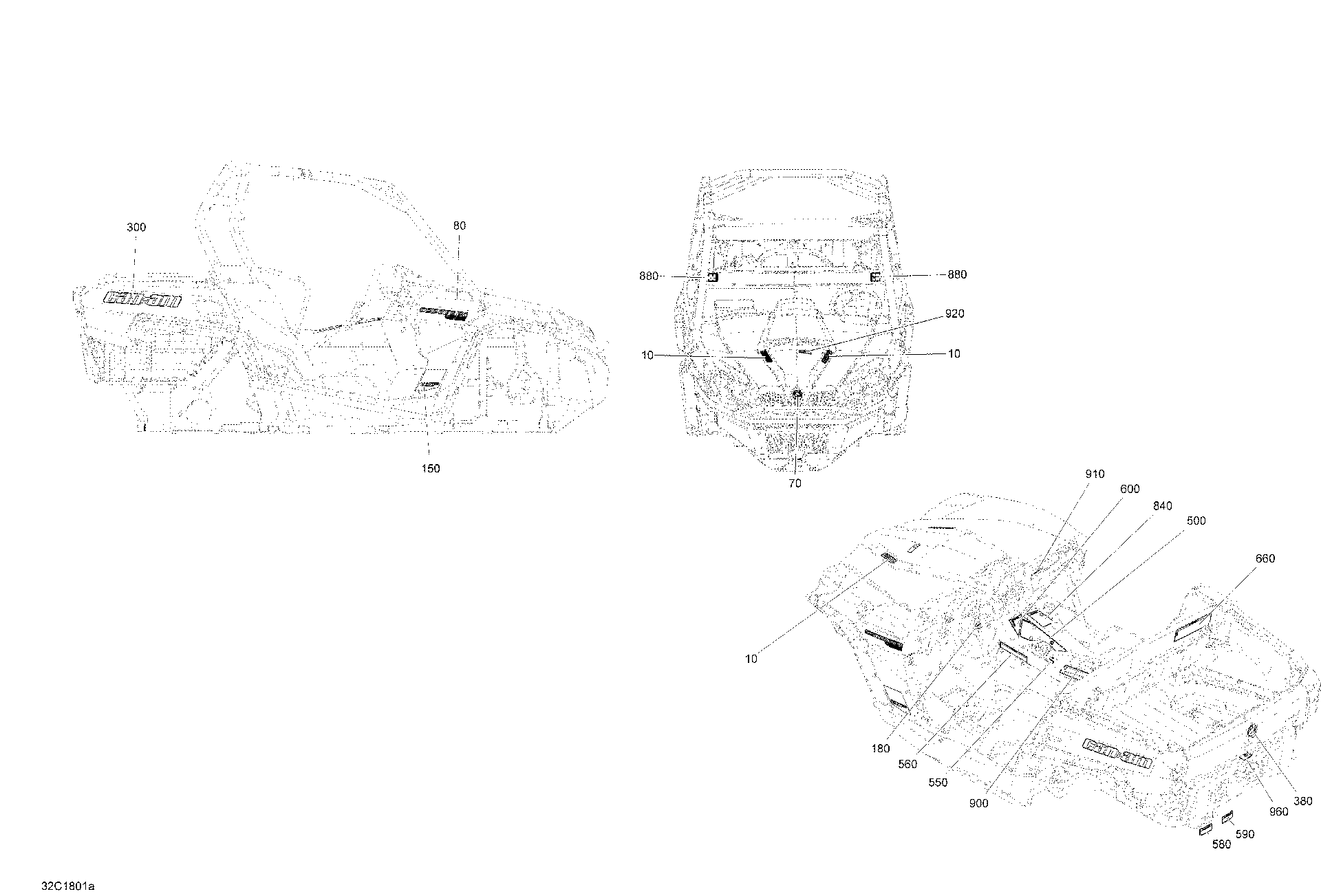 An Image of a Genuine Can-Am Parts Schematic Diagram showing the schematic - DECALS COMMANDER NON MAX 800R - PACKAGE STD
