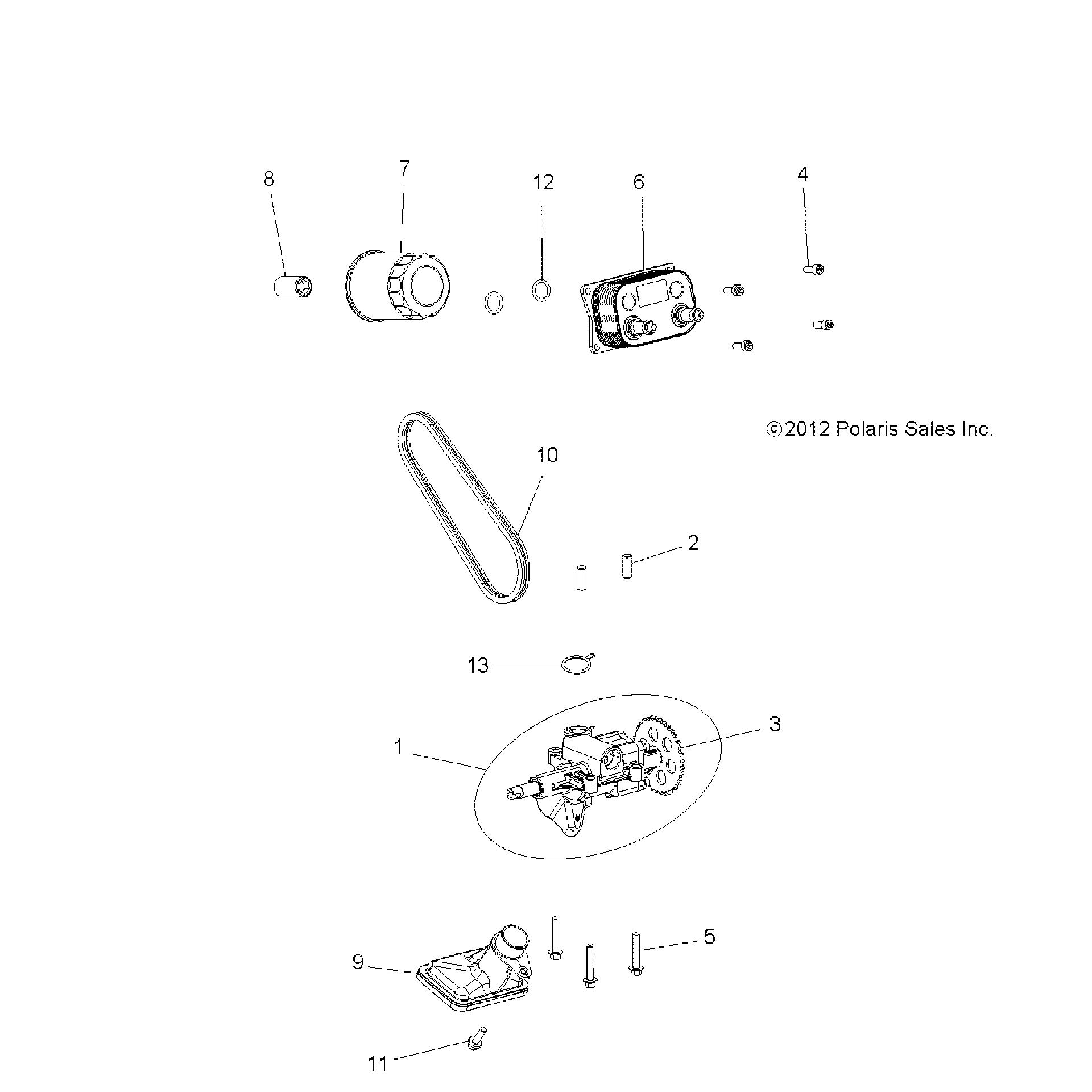 An Image of a Genuine Polaris Parts Schematic Diagram showing the schematic - ENGINE: OIL PUMP and OIL COOLER - 2016 POLARIS ACE 900 EFI EPS