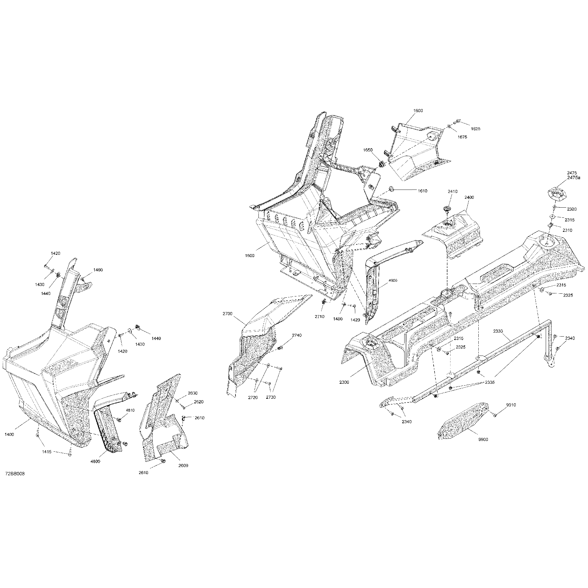 An Image of a Genuine Can-Am Parts Schematic Diagram showing the schematic - BODY - REAR SECTION