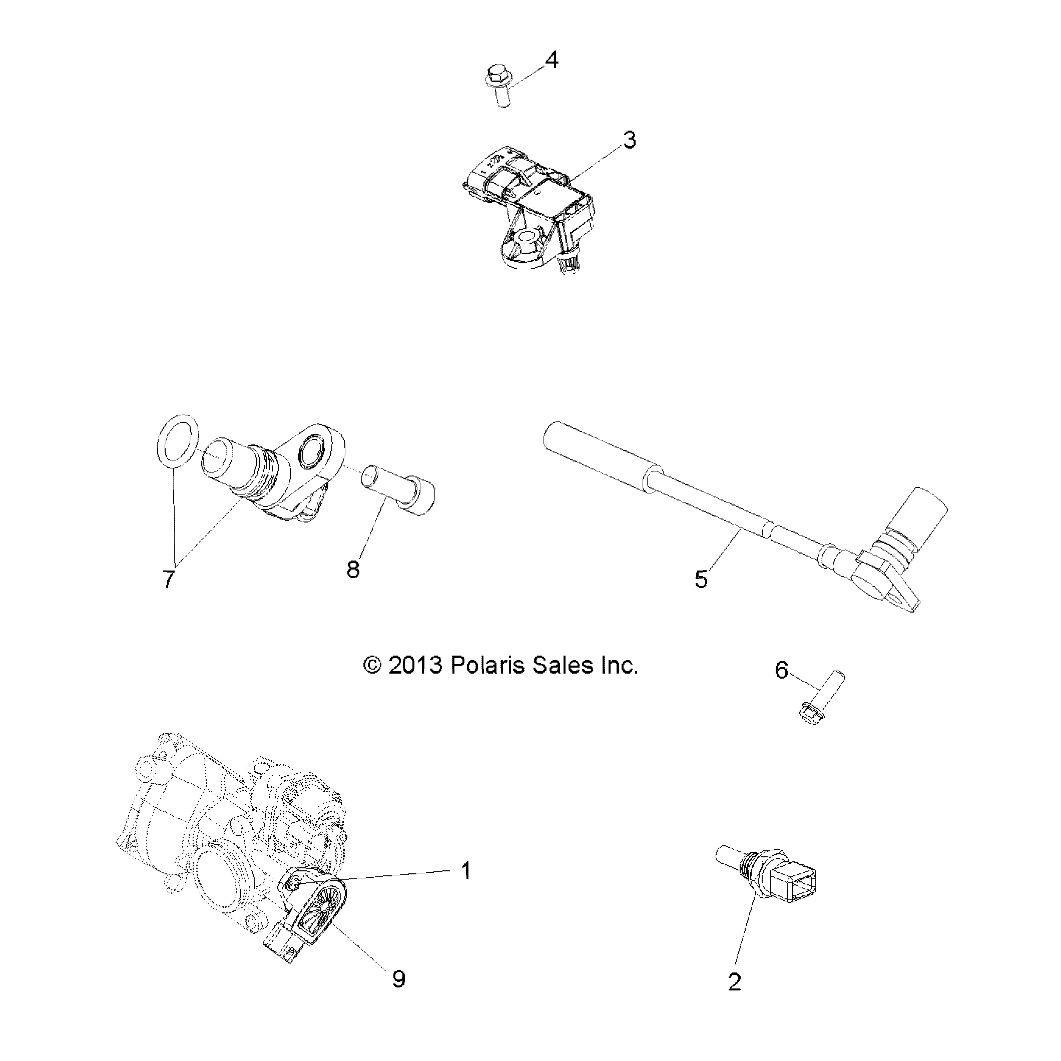 An Image of a Genuine Polaris Parts Schematic Diagram showing the schematic - ELECTRICAL: SENSORS - 2016 POLARIS ACE 325 EFI