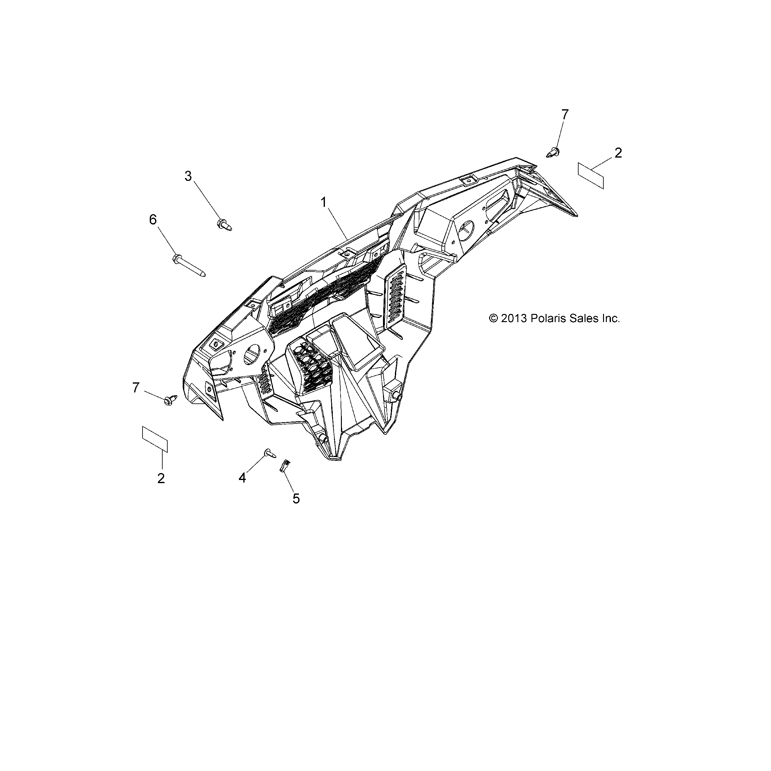 An Image of a Genuine Polaris Parts Schematic Diagram showing the schematic - BODY: BUMPER REAR - 2016 POLARIS ACE 570 EFI