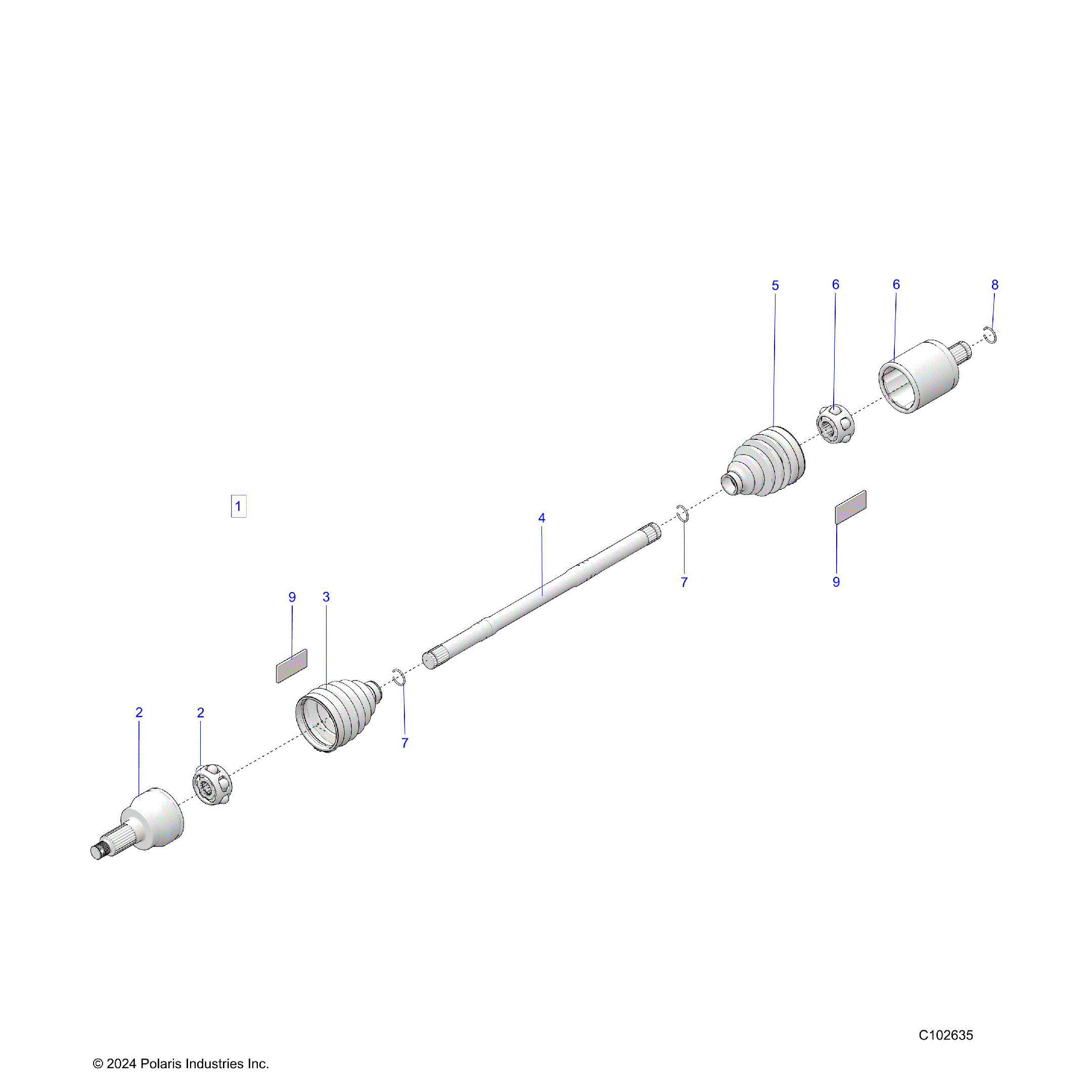 An Image of a Genuine Polaris Parts Schematic Diagram showing the schematic - DRIVE TRAIN: DRIVE SHAFT REAR - 2025 POLARIS SPORTSMAN 570 6X6 EPS 49S