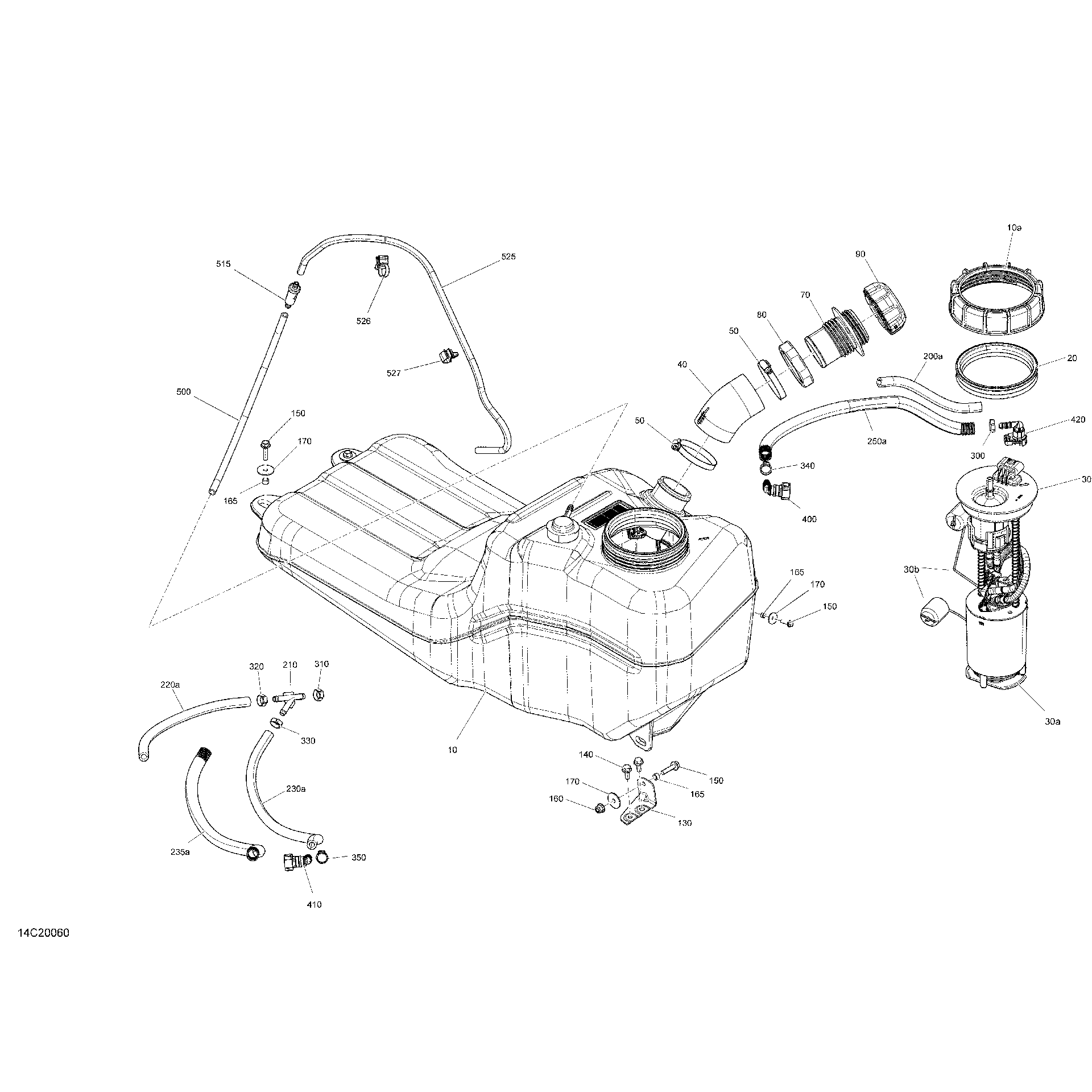 An Image of a Genuine Can-Am Parts Schematic Diagram showing the schematic - FUEL - NO EVAP - BASE