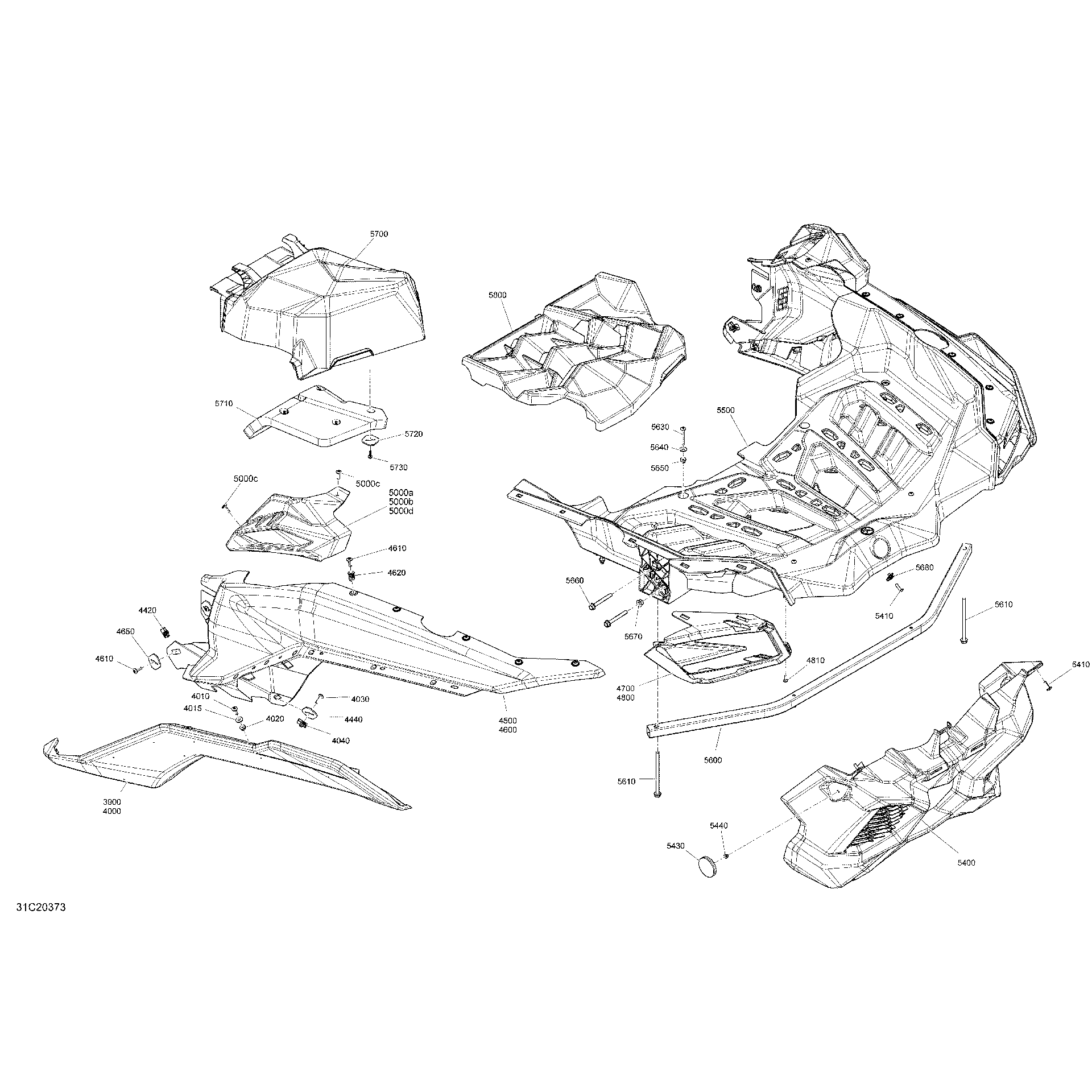 An Image of a Genuine Can-Am Parts Schematic Diagram showing the schematic - BODY - REAR SECTION - X MR - MANTA GREEN