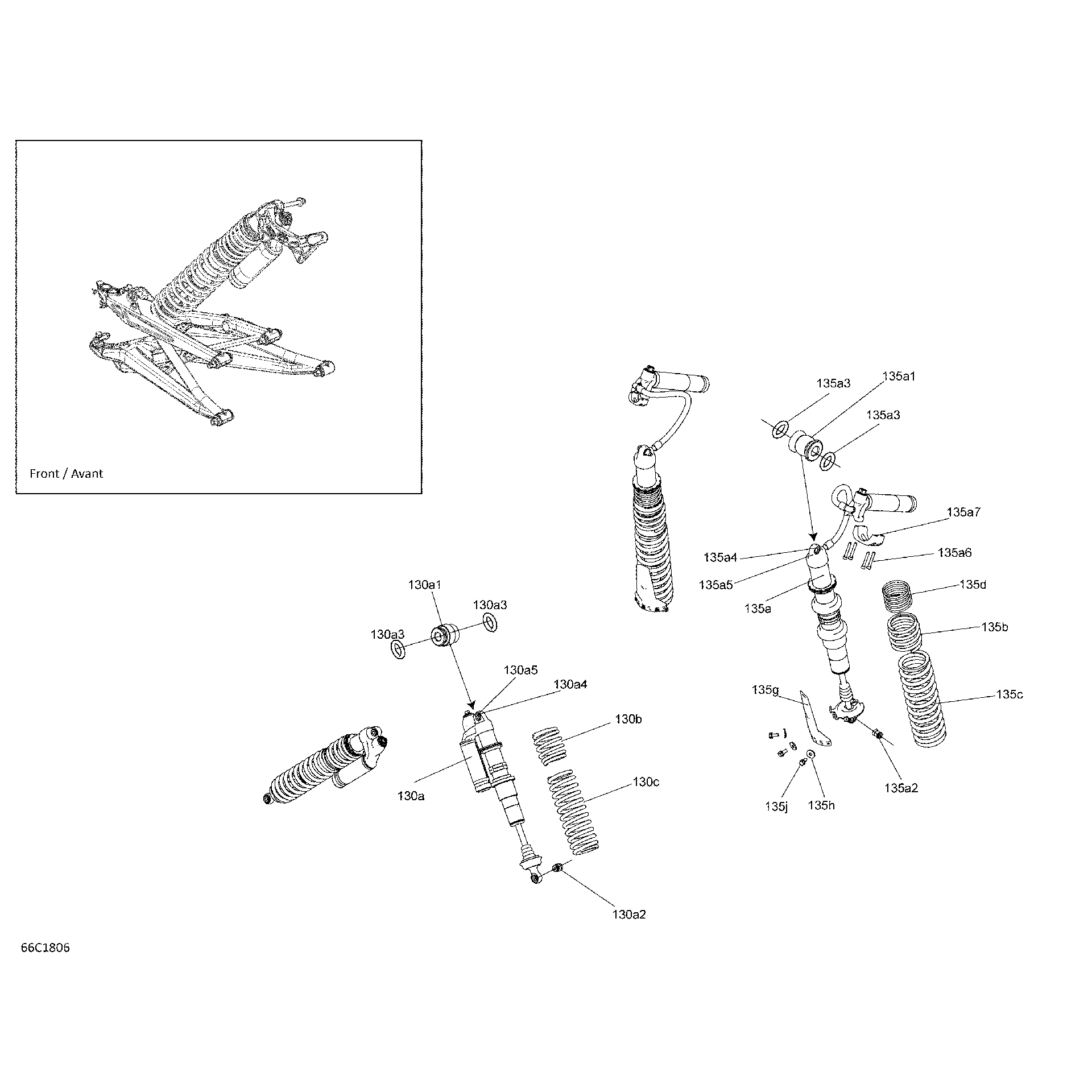 An Image of a Genuine Can-Am Parts Schematic Diagram showing the schematic - SHOCKS MAVERICK X3 - TURBO - X RC