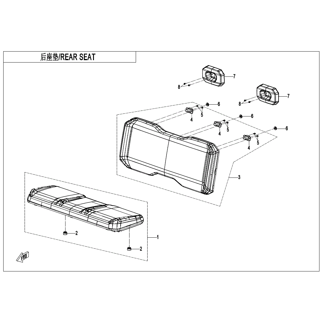 An Image of a Genuine CFMOTO Parts Schematic Diagram showing the schematic - REAR SEAT - 2025 CFMOTO UFORCE 800 XL