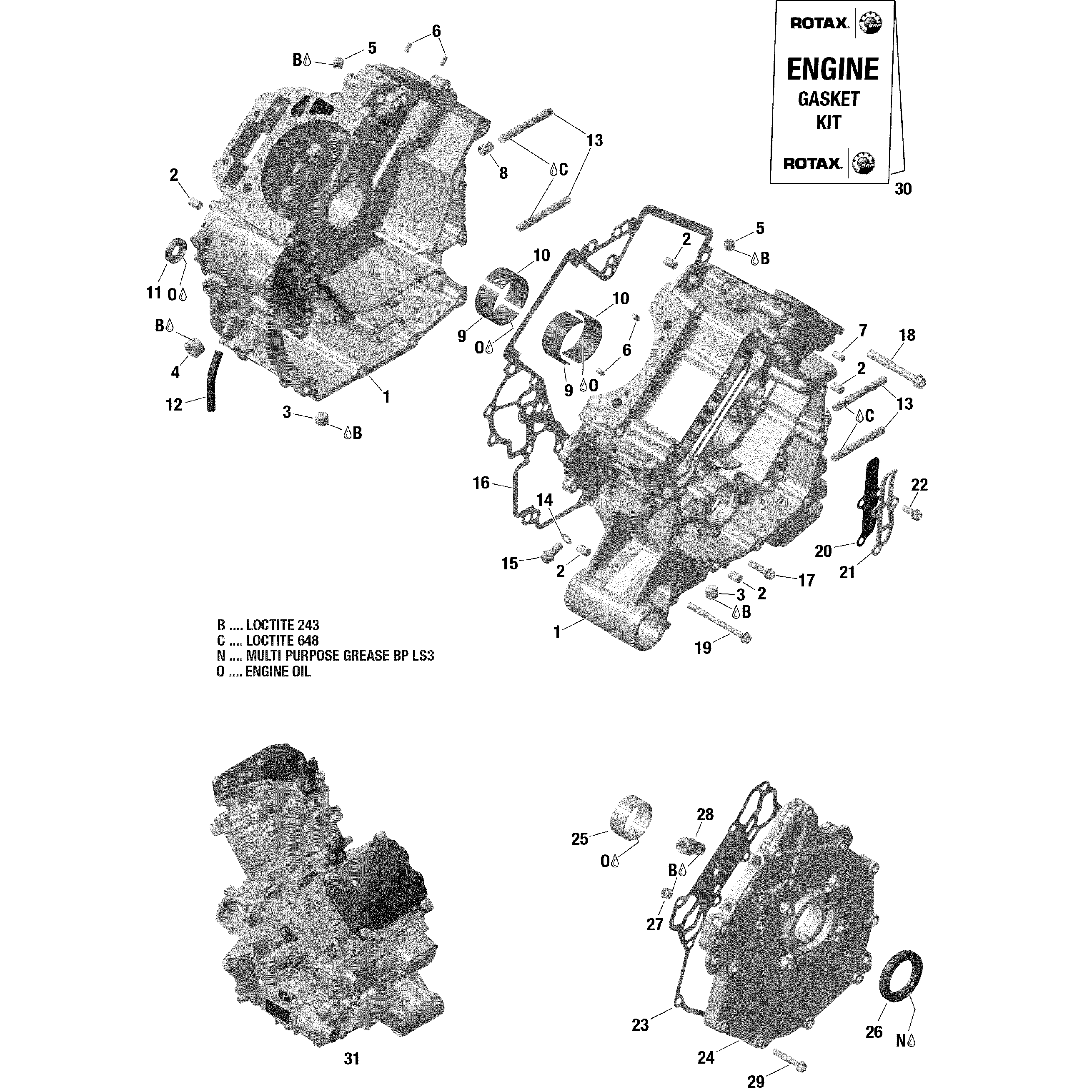 An Image of a Genuine Can-Am Parts Schematic Diagram showing the schematic - ROTAX - CRANKCASE