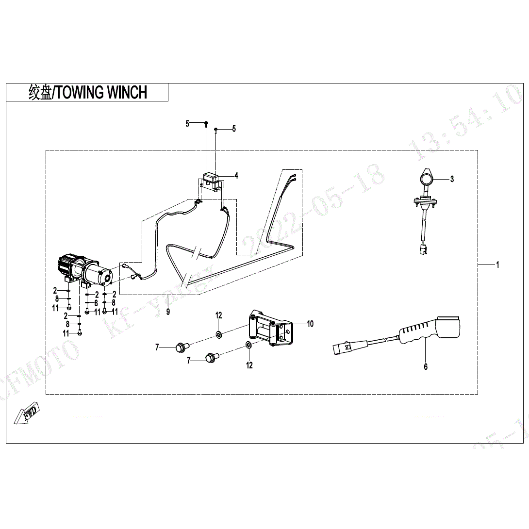 An Image of a Genuine CFMOTO Parts Schematic Diagram showing the schematic - TOWING WINCH - 2024 CFMOTO UFORCE 1000 XL