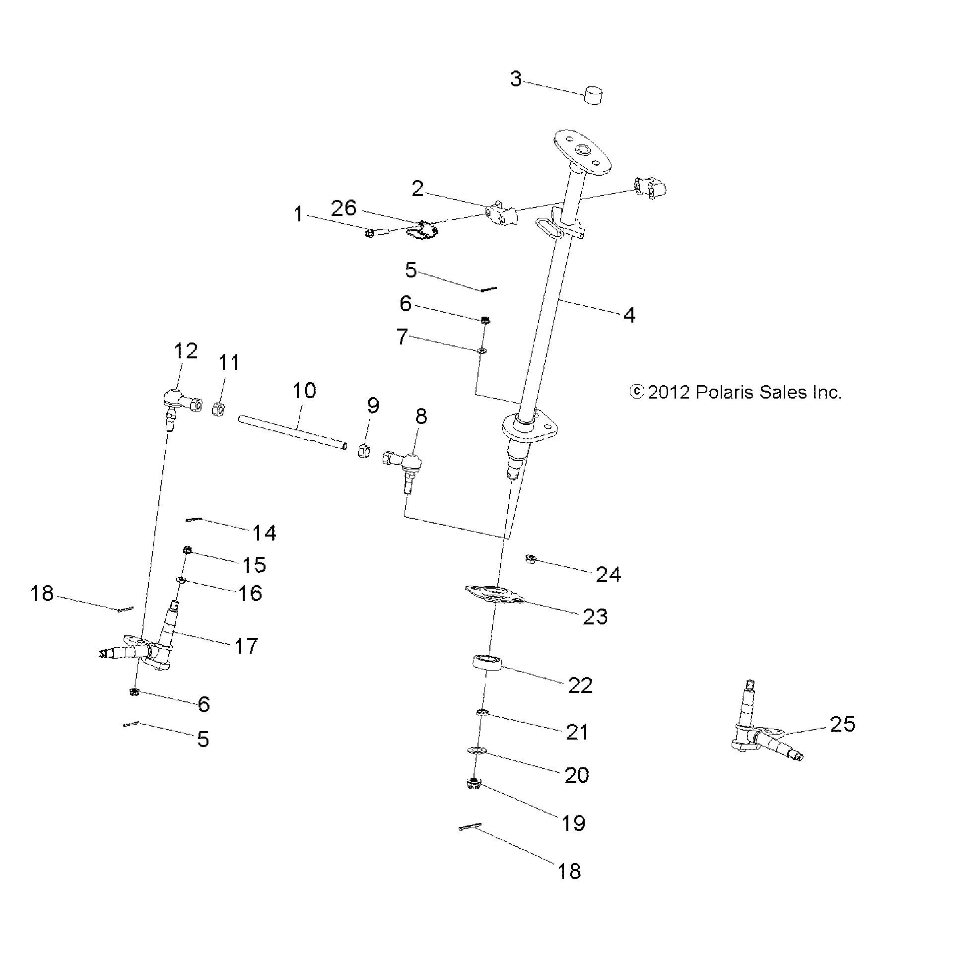 An Image of a Genuine Polaris Parts Schematic Diagram showing the schematic - STEERING: STEERING POST and TIE ROD ASM. - 2016 POLARIS SPORTSMAN 110
