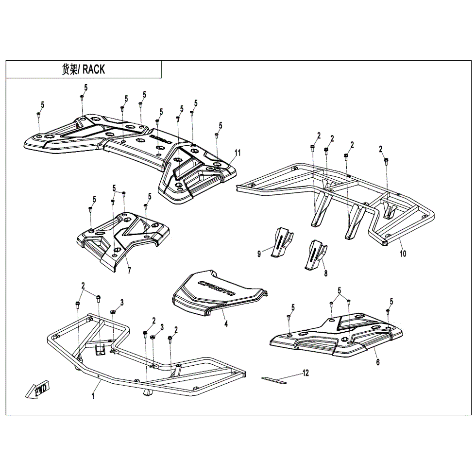 An Image of a genuine CFMOTO Parts Schematic Diagram showing the group - RACK - 2022 CFMOTO CFORCE 600 Touring
