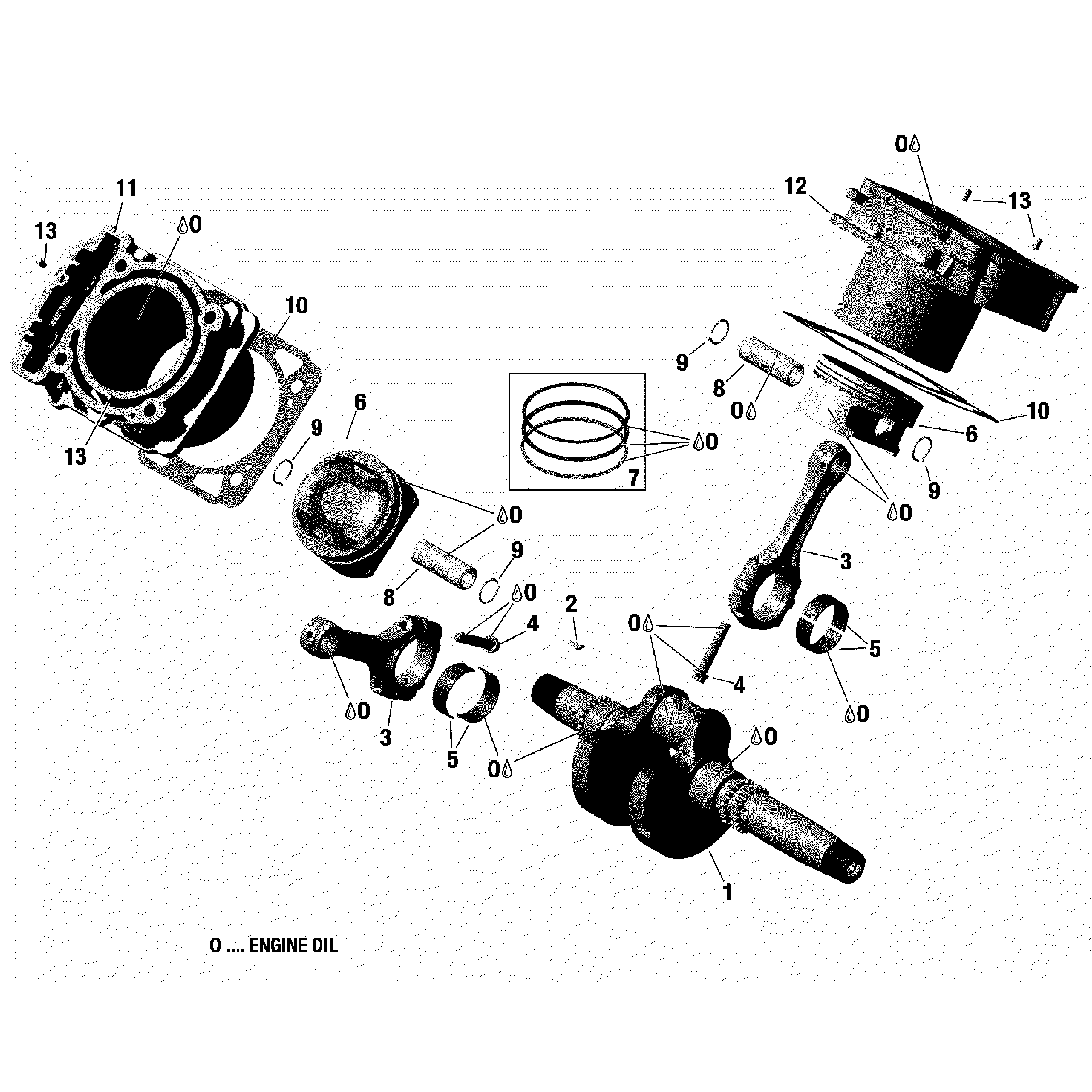An Image of a Genuine Can-Am Parts Schematic Diagram showing the schematic - CRANKSHAFT PISTON AND CYLINDER