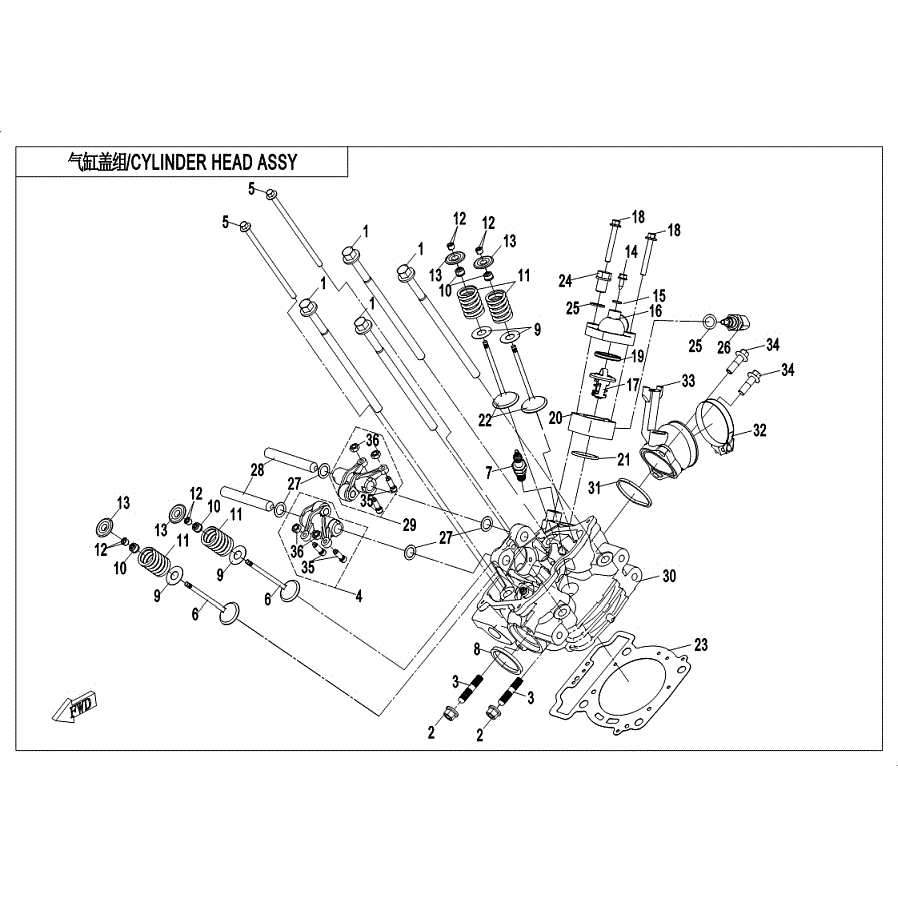 An Image of a Genuine CFMOTO Parts Schematic Diagram showing the schematic - CYLINDER HEAD ASSY - 2019 CFMOTO ZFORCE 500