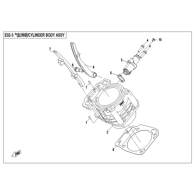An Image of a Genuine CFMOTO Parts Schematic Diagram showing the schematic - CYLINDER BODY ASSY. - 2018 CFMOTO UFORCE 500