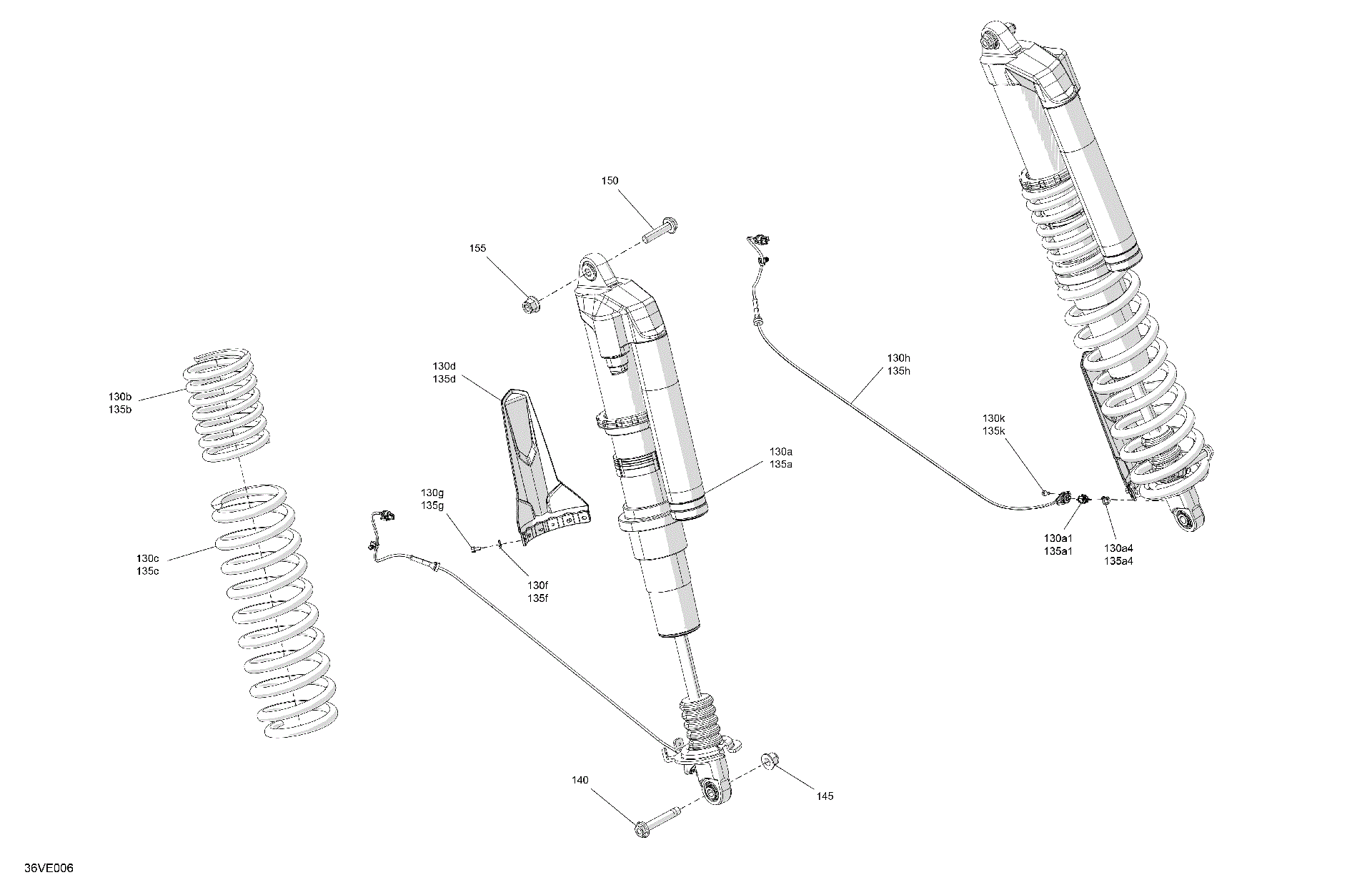 An Image of a Genuine Can-Am Parts Schematic Diagram showing the schematic - SUSPENSION - REAR SHOCKS