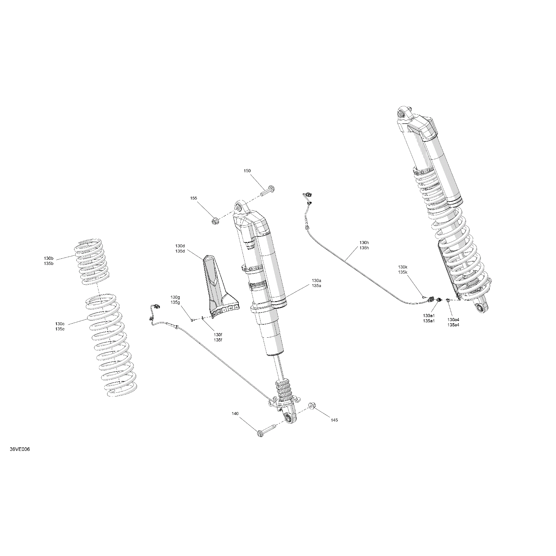 An Image of a Genuine Can-Am Parts Schematic Diagram showing the schematic - SUSPENSION - REAR SHOCKS