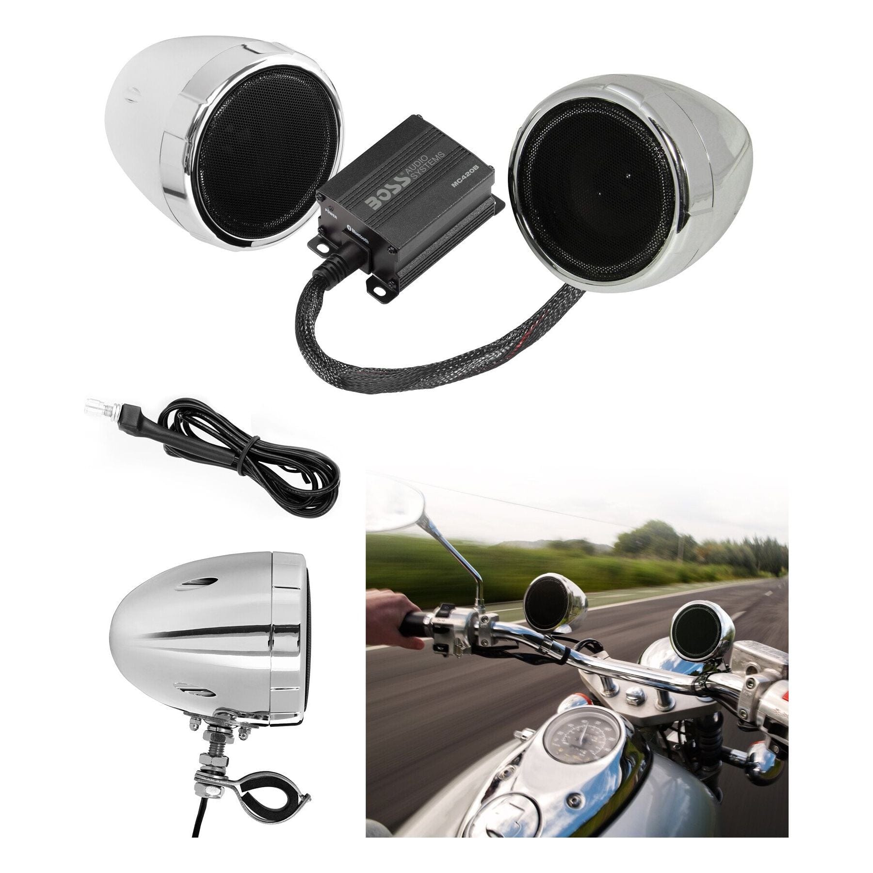 600W Bluetooth All Terrain Sound System Chrome by Boss Audio MC420B Speaker Kit 63-8022 Western Powersports