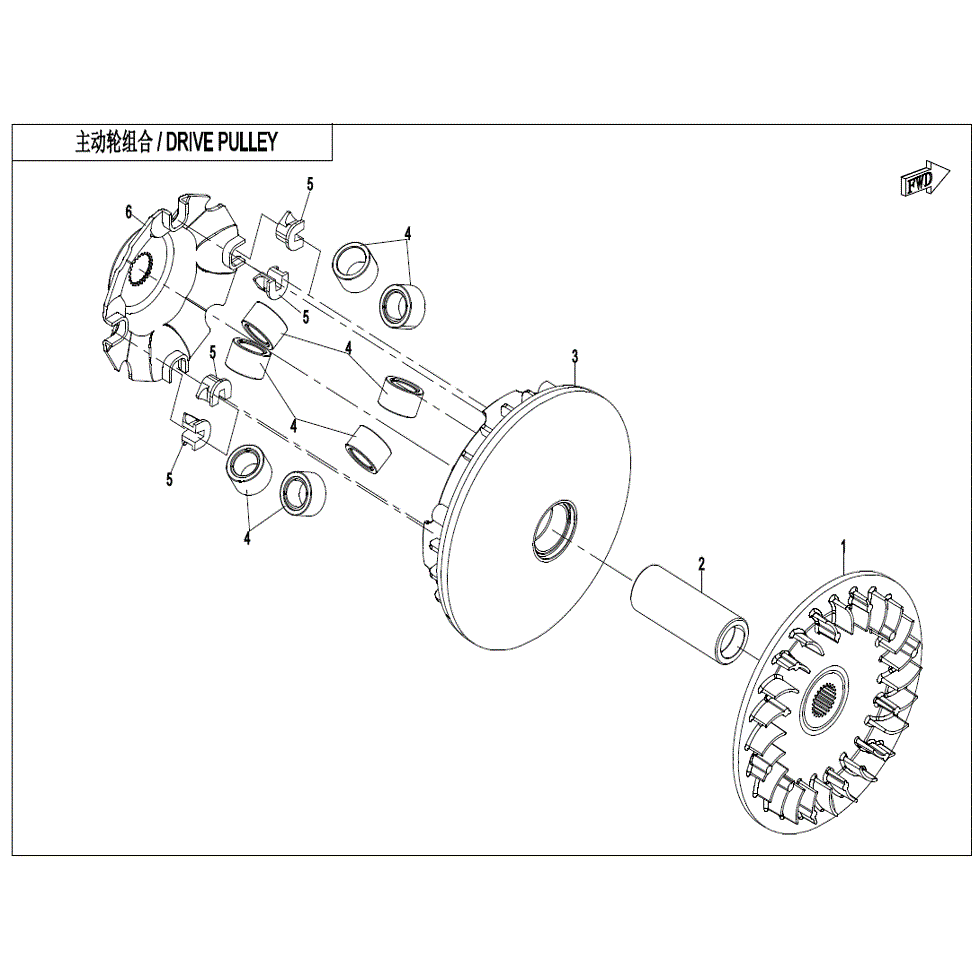 An Image of a Genuine CFMOTO Parts Schematic Diagram showing the schematic - DRIVE PULLEY (WET CLUTCH) - 2022 CFMOTO ZFORCE 800 EX