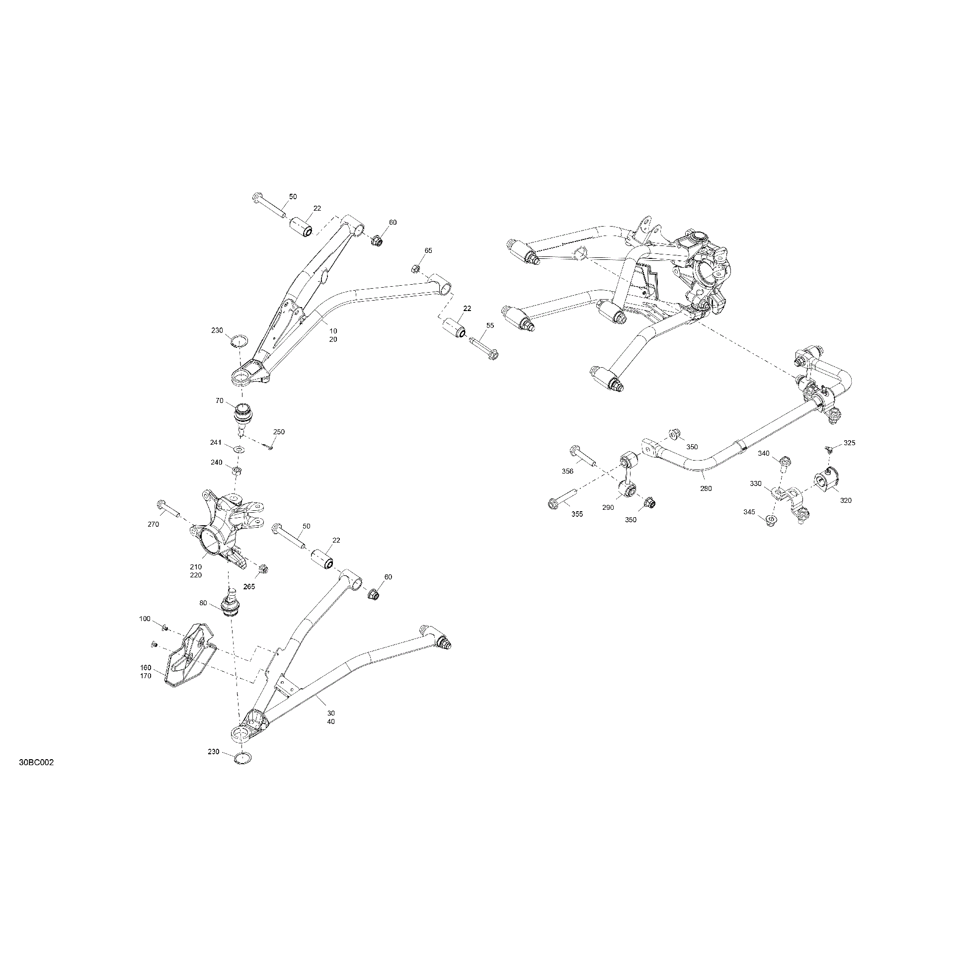 An Image of a Genuine Can-Am Parts Schematic Diagram showing the schematic - SUSPENSION - FRONT COMPONENTS