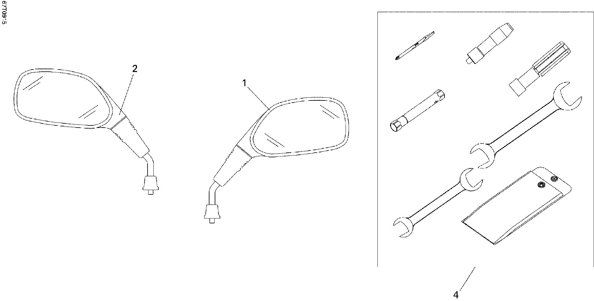 An Image of a Genuine Can-Am Parts Schematic Diagram showing the schematic - MIRRORS AND TOOLS