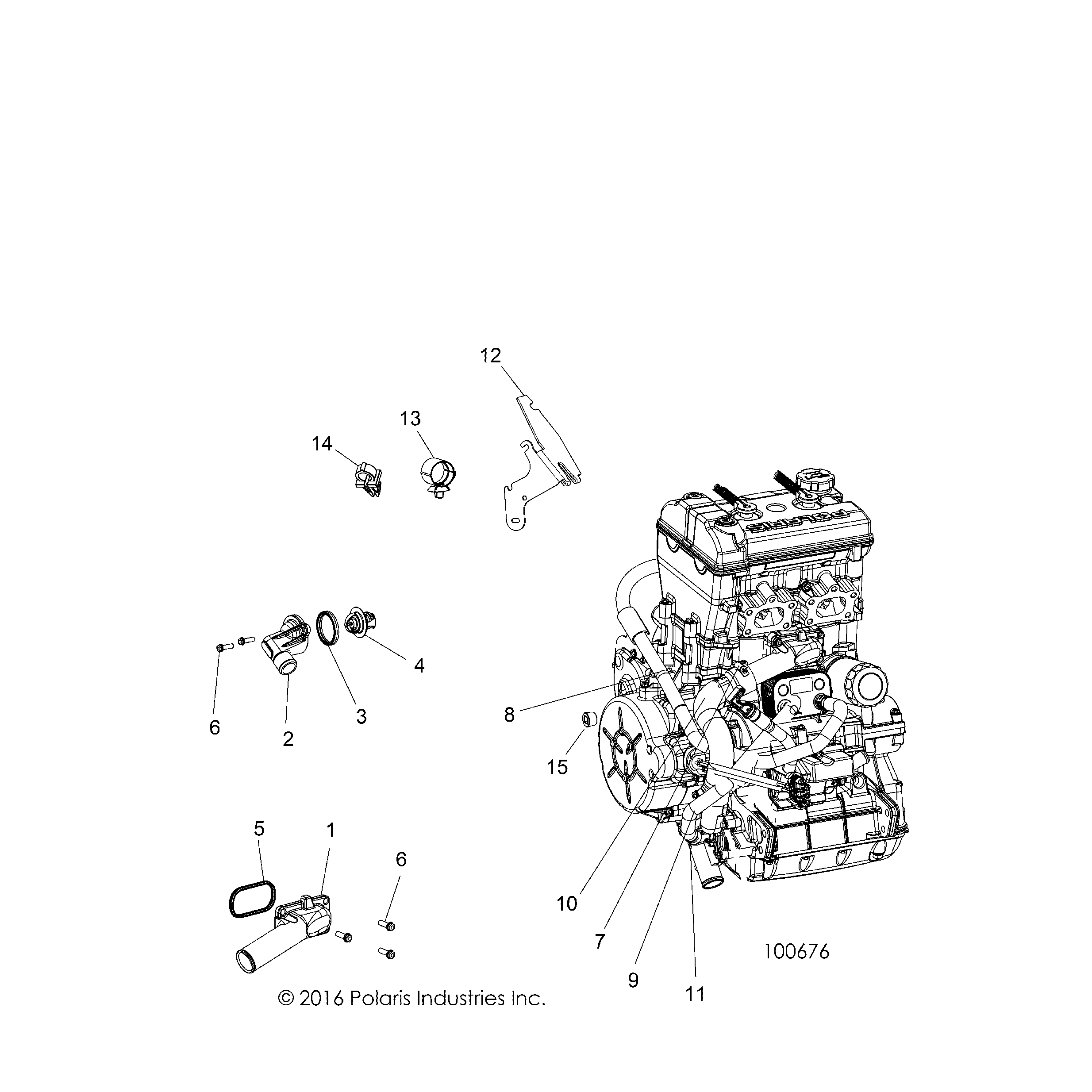 An Image of a Genuine Polaris Parts Schematic Diagram showing the schematic - ENGINE: COOLING THERMOSTAT and BYPASS - 2017 POLARIS ACE 900 EPS XC