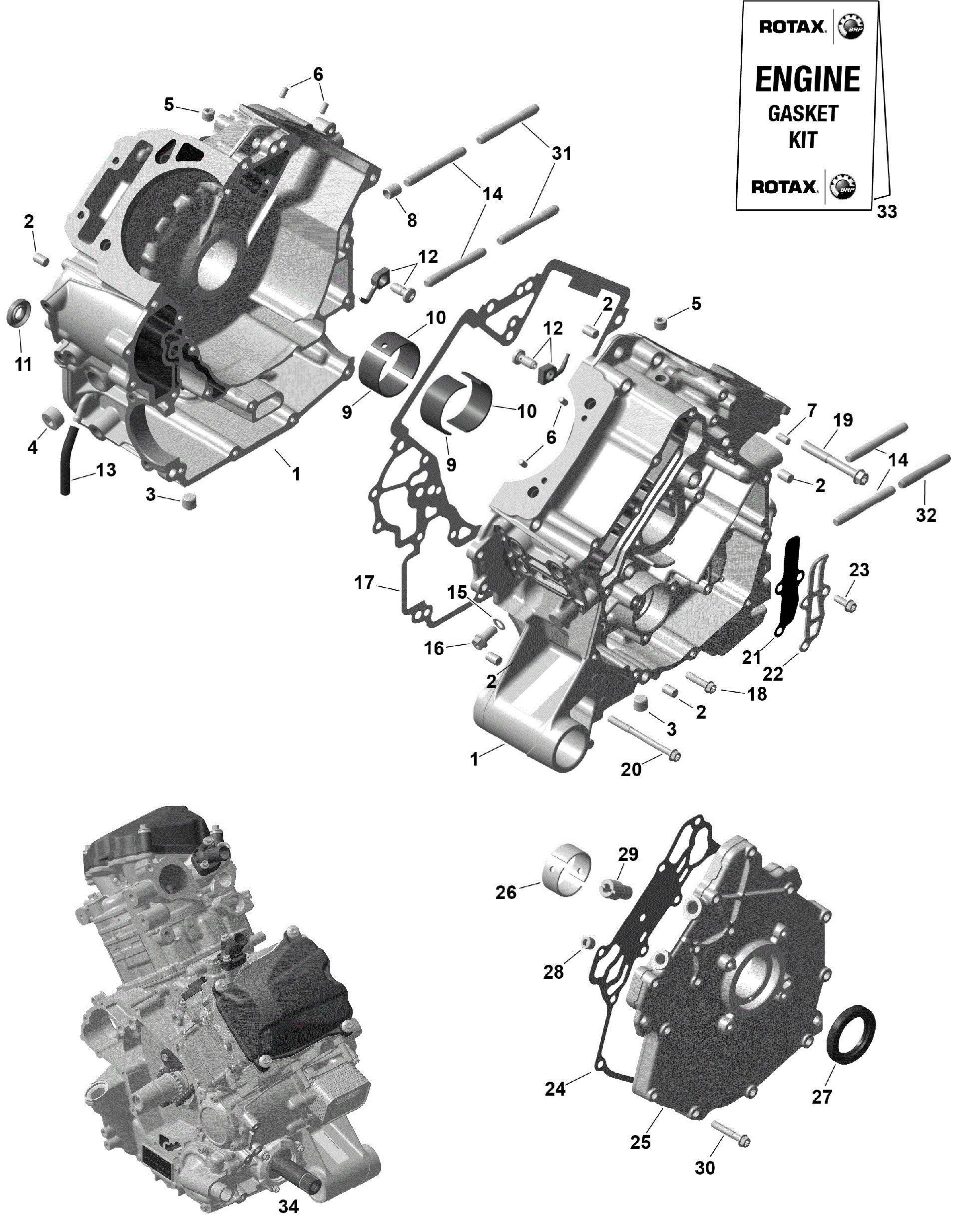 An Image of a Genuine Can-Am Parts Schematic Diagram showing the schematic - ROTAX - CRANKCASE