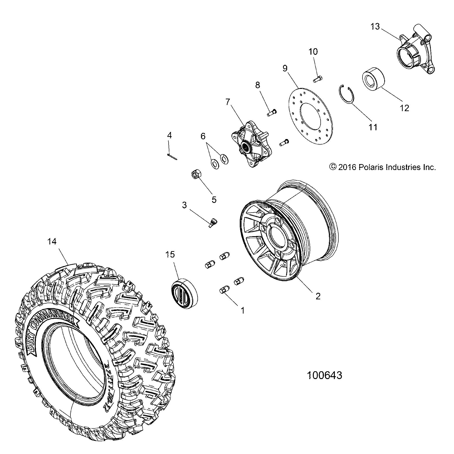 An Image of a Genuine Polaris Parts Schematic Diagram showing the schematic - WHEELS: REAR - 2017 POLARIS ACE 900 EPS XC