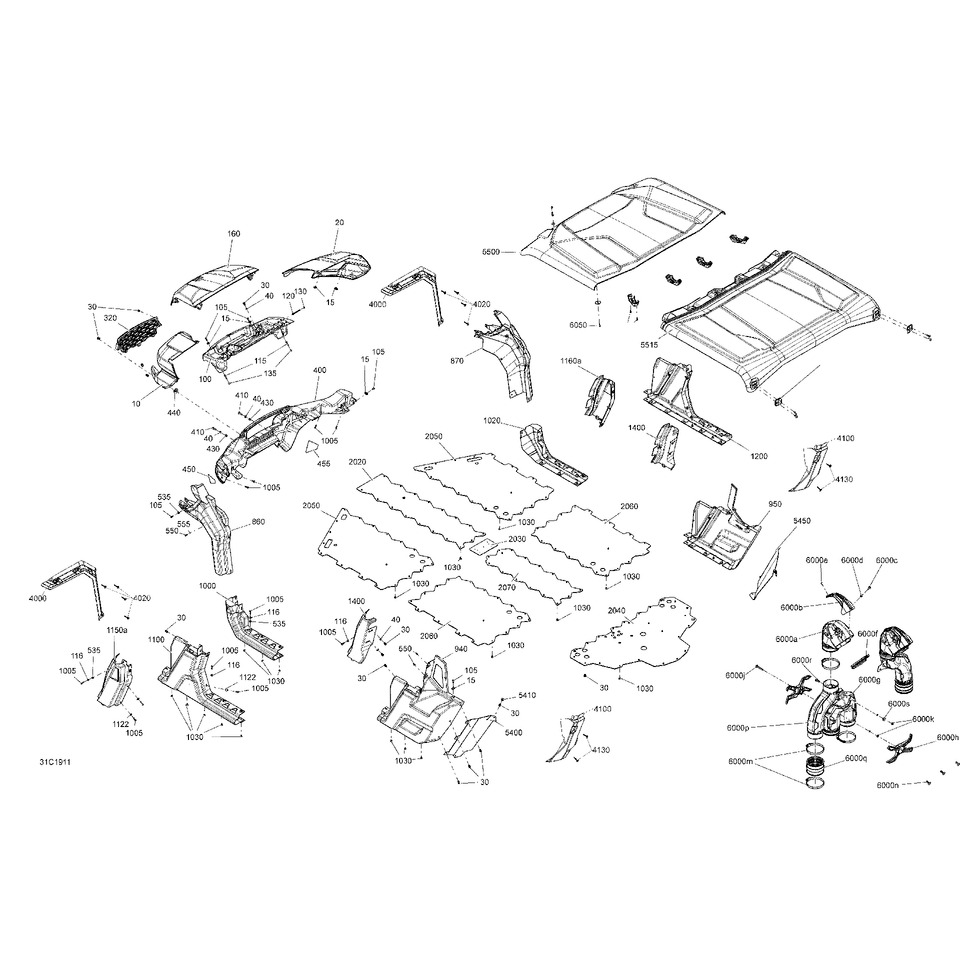 An Image of a Genuine Can-Am Parts Schematic Diagram showing the schematic - BODY - SUNBURST YELLOW