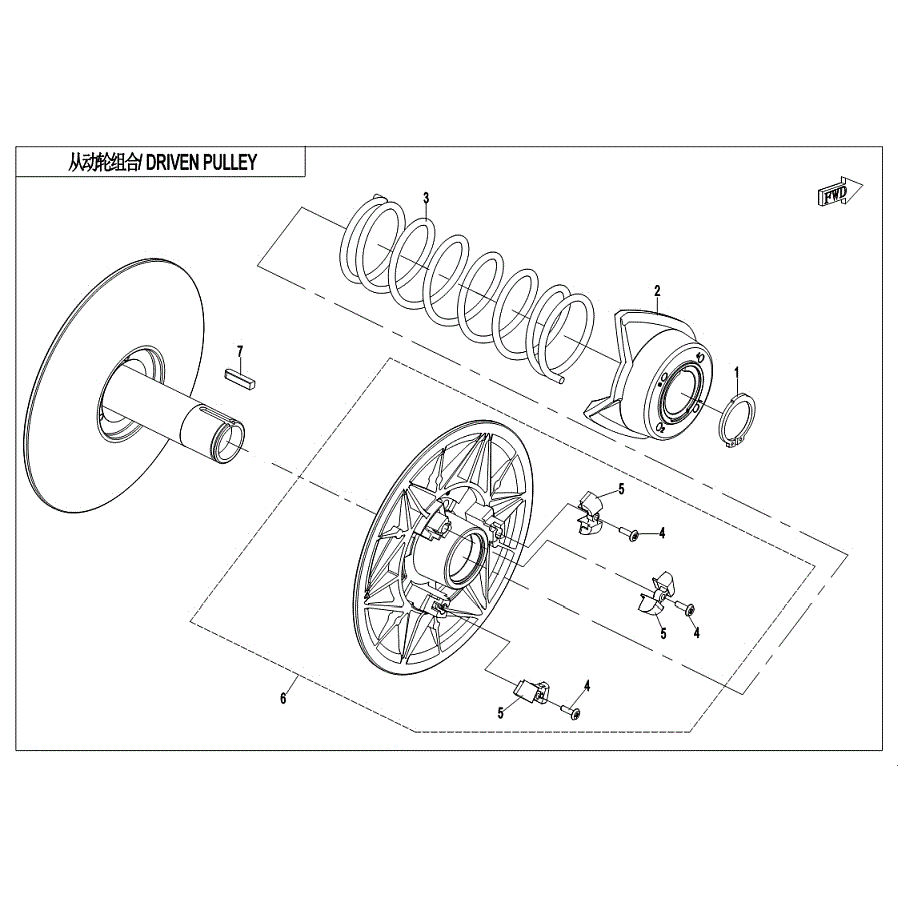 An Image of a Genuine CFMOTO Parts Schematic Diagram showing the schematic - DRIVEN PULLEY (CVtech) - 2019 CFMOTO ZFORCE 800 Trail