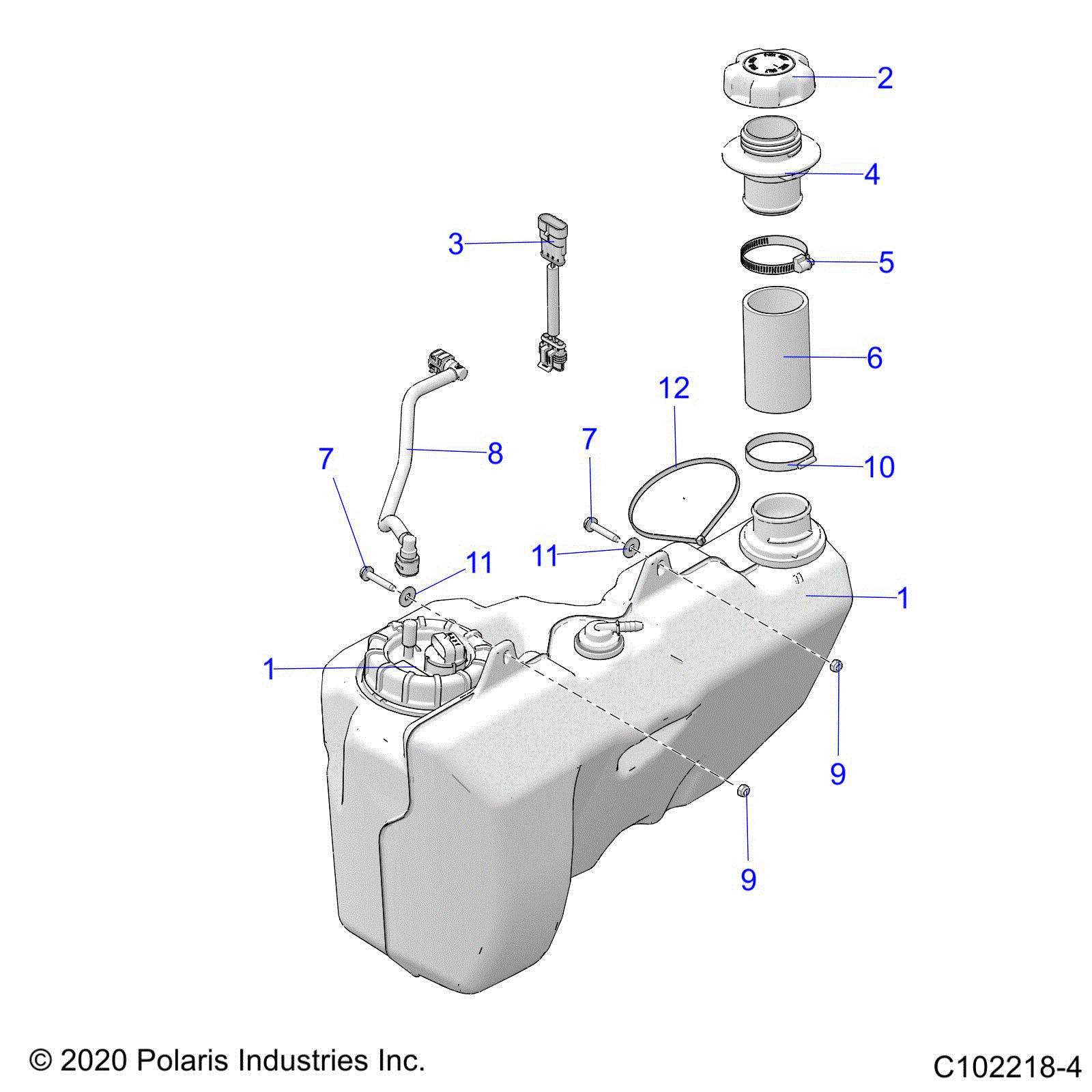 An Image of a Genuine Polaris Parts Schematic Diagram showing the schematic - BODY: FUEL TANK - 2021 POLARIS SPORTSMAN 850 EPS LE 48"