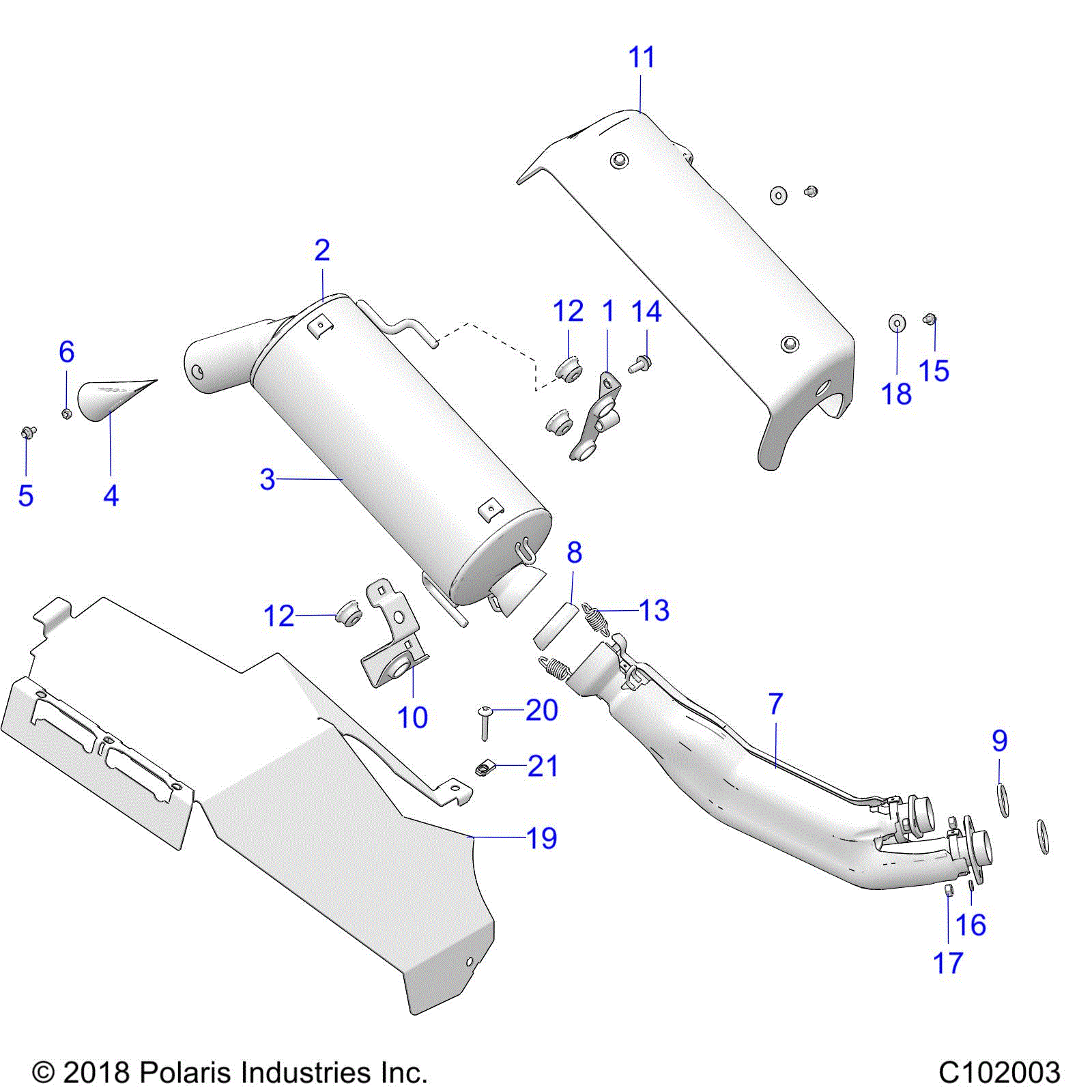 An Image of a Genuine Polaris Parts Schematic Diagram showing the schematic - ENGINE: EXHAUST - 2019 POLARIS SPORTSMAN 1000 XP 48