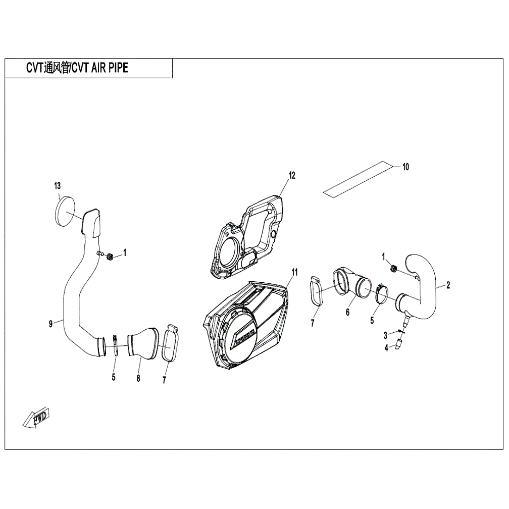 An Image of a genuine CFMOTO Parts Schematic Diagram showing the group - CVT AIR PIPE - 2022 CFMOTO CFORCE 800 XC