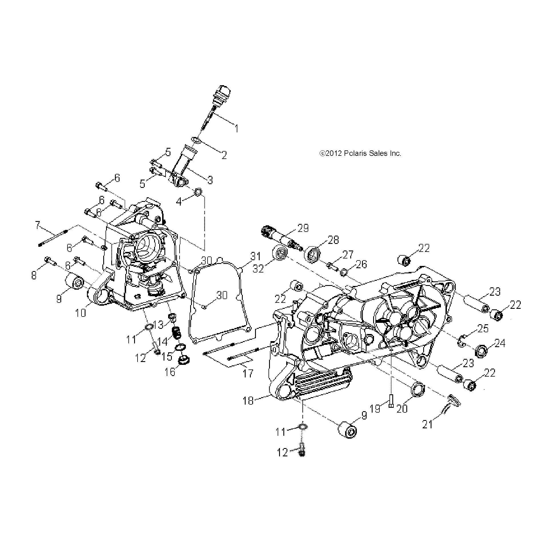 An Image of a Genuine Polaris Parts Schematic Diagram showing the schematic - ENGINE: CRANKCASE - 2015 POLARIS OUTLAW 50