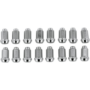 Sixteen Lug Nuts 60° Tapered Chrome 10 mm x 1.5 by Itp are displayed in two rows on a white background, ideal for alloy wheels.