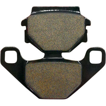 Pair of black metal off-road sintered brake pads with textured friction surfaces and mounting holes.